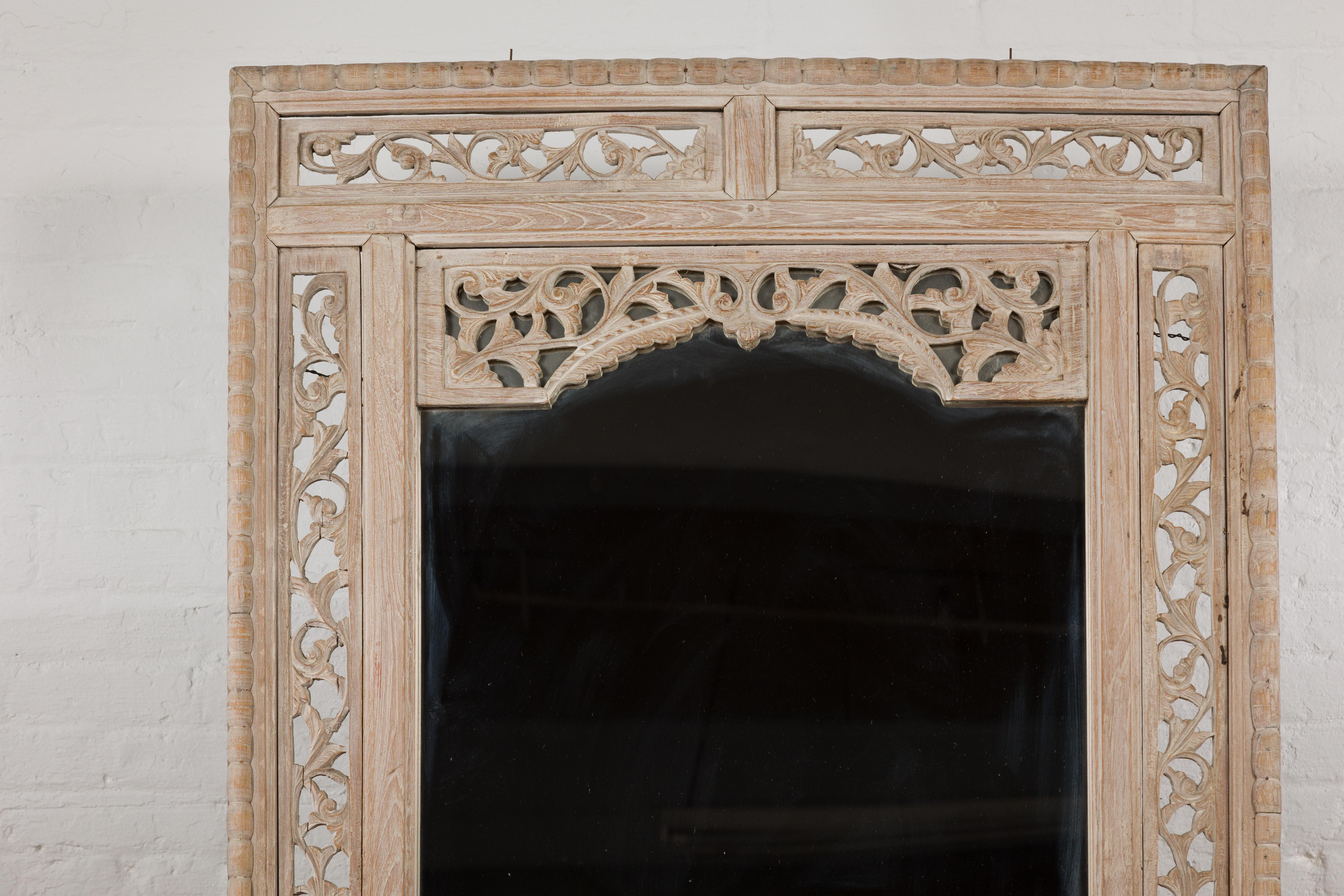 Hand-Carved 19th Century Antique Mirror with Carved Wooden Frame For Sale