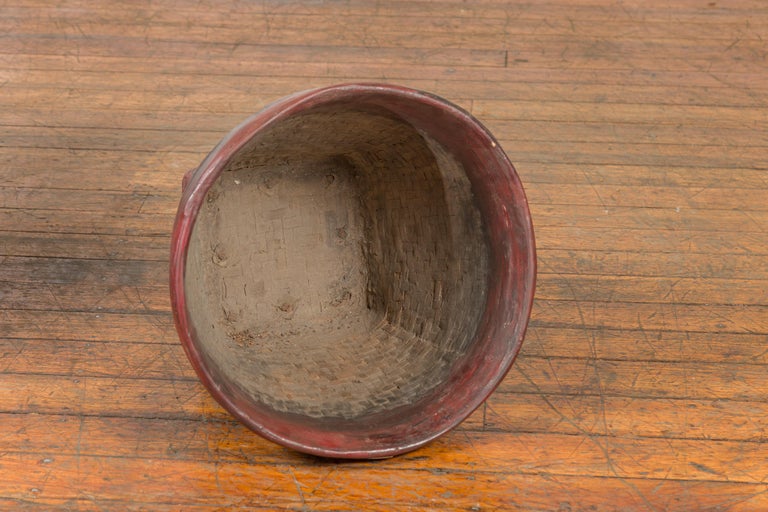 Thai 19th Century Rustic Hand-Woven Rattan Rice Basket with Red Rim For ...