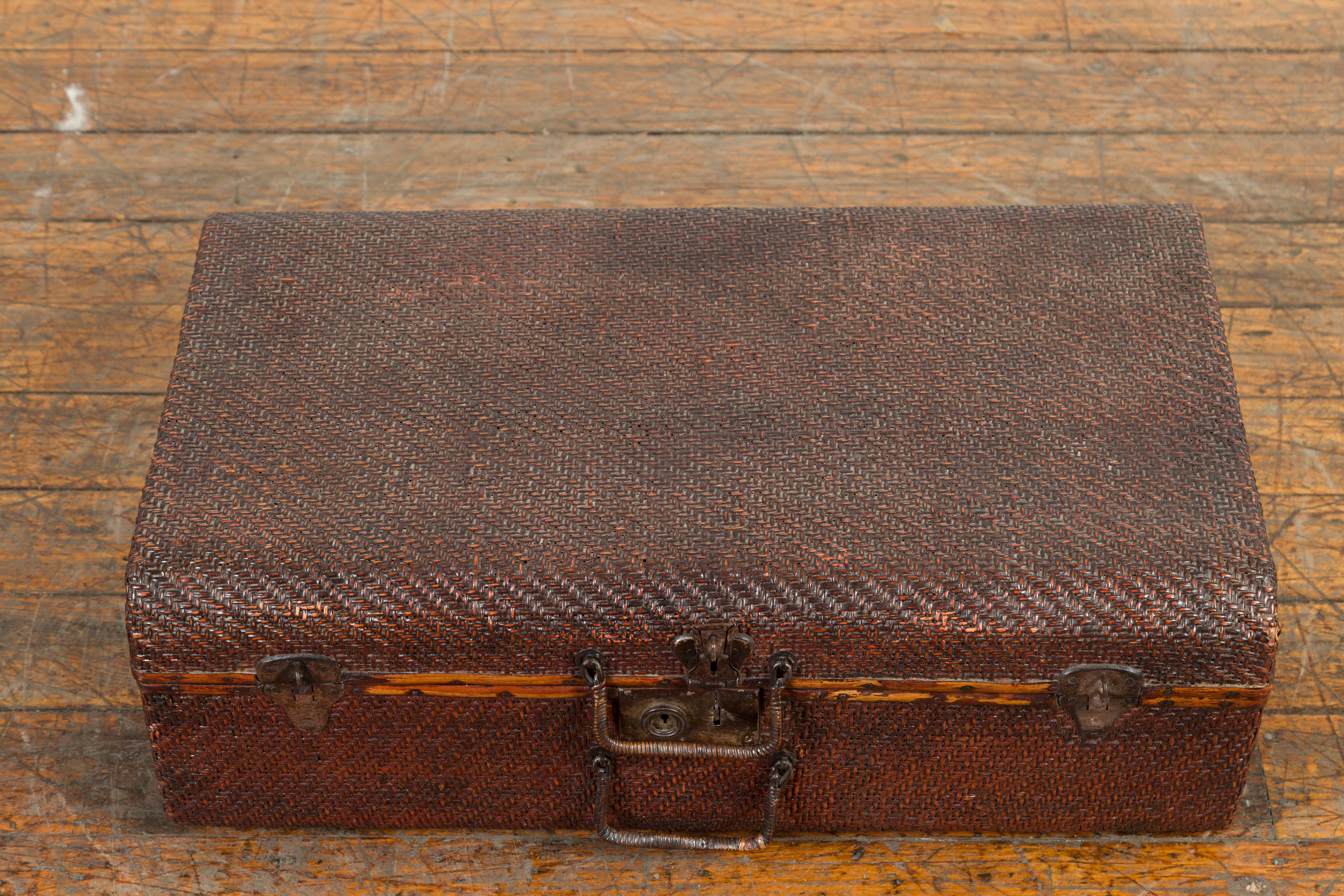 Thai 19th Century Woven Rattan over Wood Carrying Case with Painted Interior For Sale 2