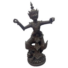 Thai 20th C. Hand Carved Masked Khon Dancing Figure in Ceremonial Attire Thai 20th C. Hand Carved Masked Khon Dancing Figure in Ceremonial Attire