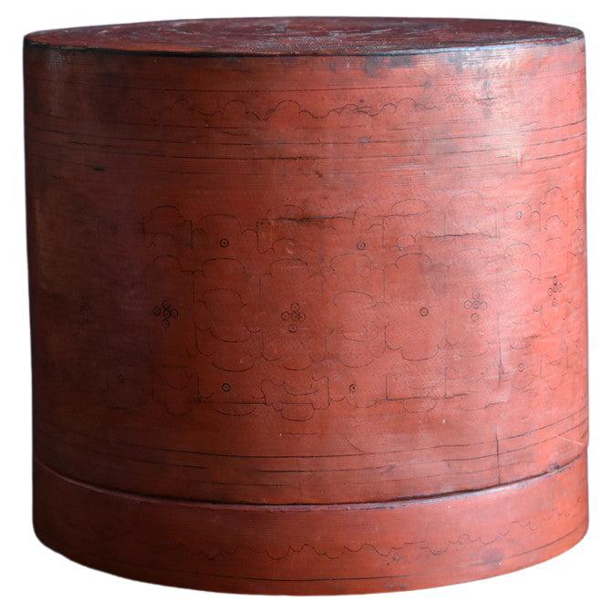 Thai Antique Lacquered Cylindrical Box / 1850-1920 / Lacquered Bamboo Container