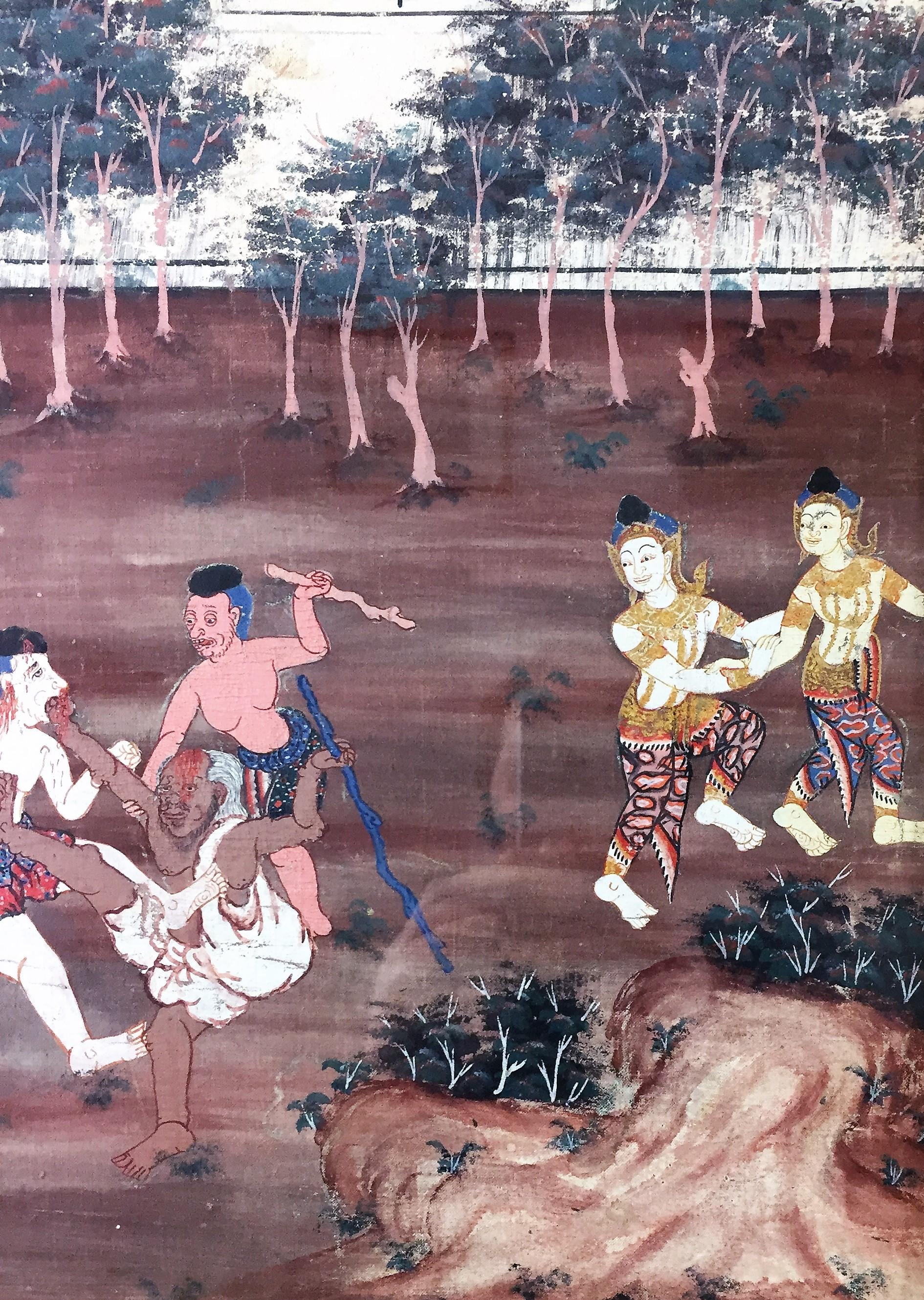Canvas Thai Art Set of Three Paintings from Rattanakosin Jatakas, 18th-19th Century
