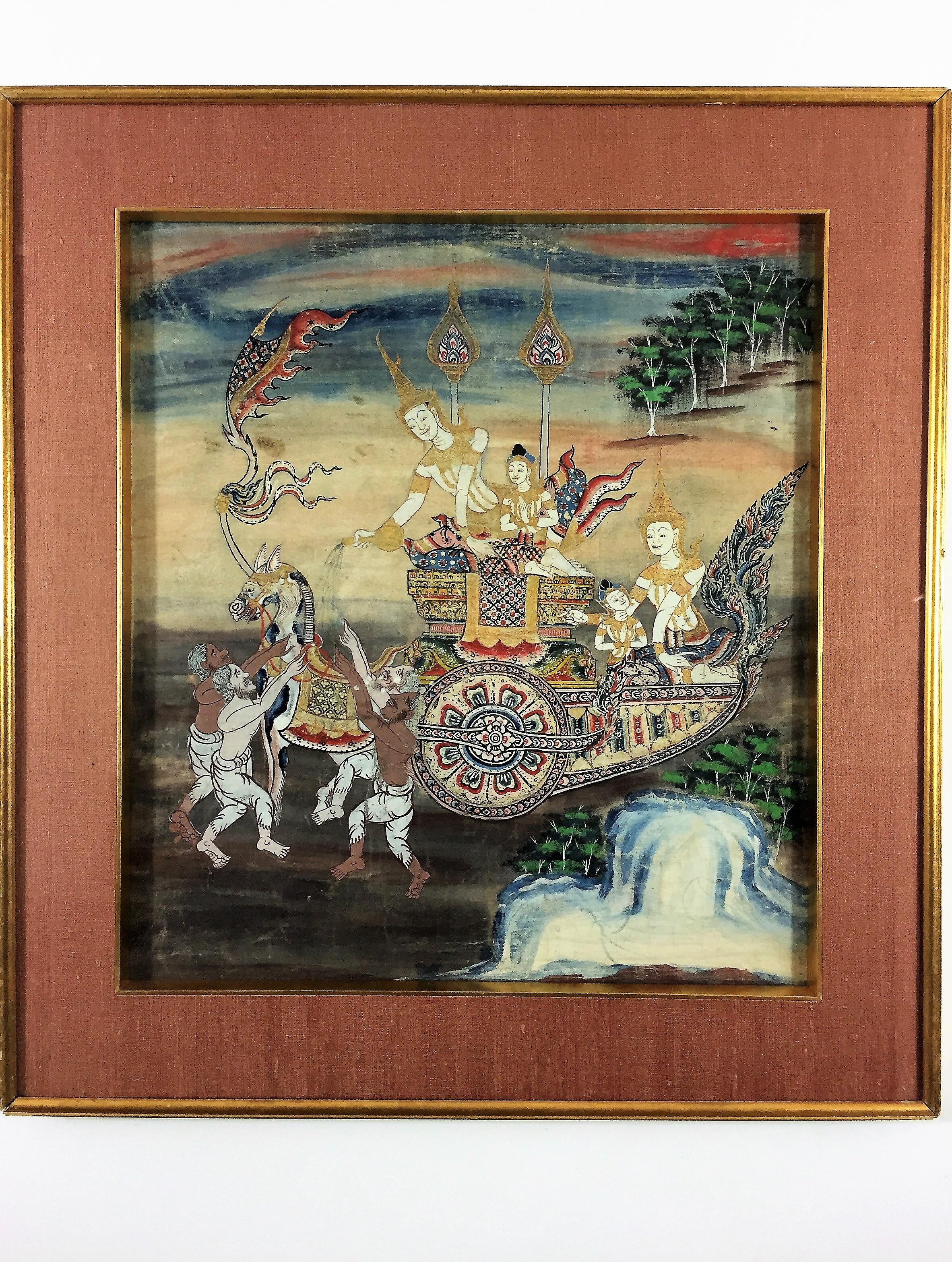 Thai Art Set of Three Paintings from Rattanakosin Jatakas, 18th-19th Century 1