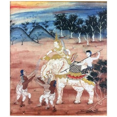 Thai Art Set of Three Paintings from Rattanakosin Jatakas, 18th-19th Century