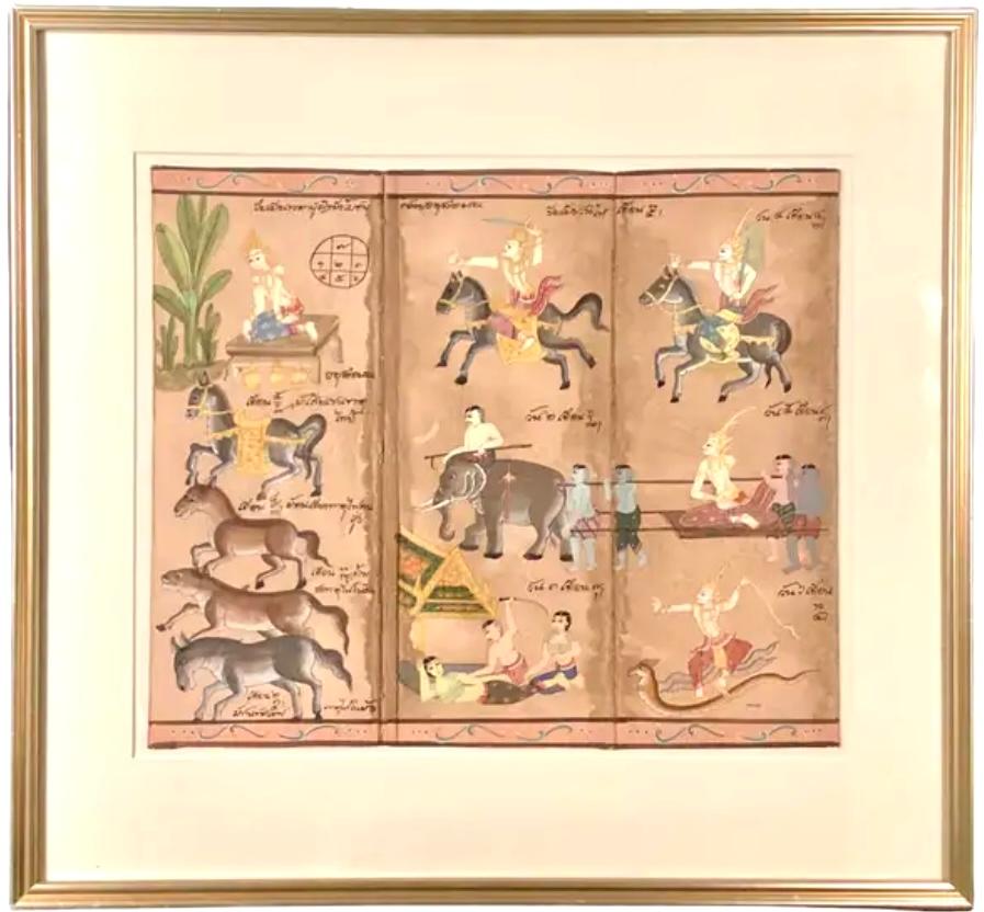 Thailändisches Astrologisches Kalender, Aquarell auf Papier, Gemälde, gerahmt im Angebot 3