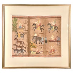 Thai Astrological Calendar Watercolor on Paper Painting, Framed