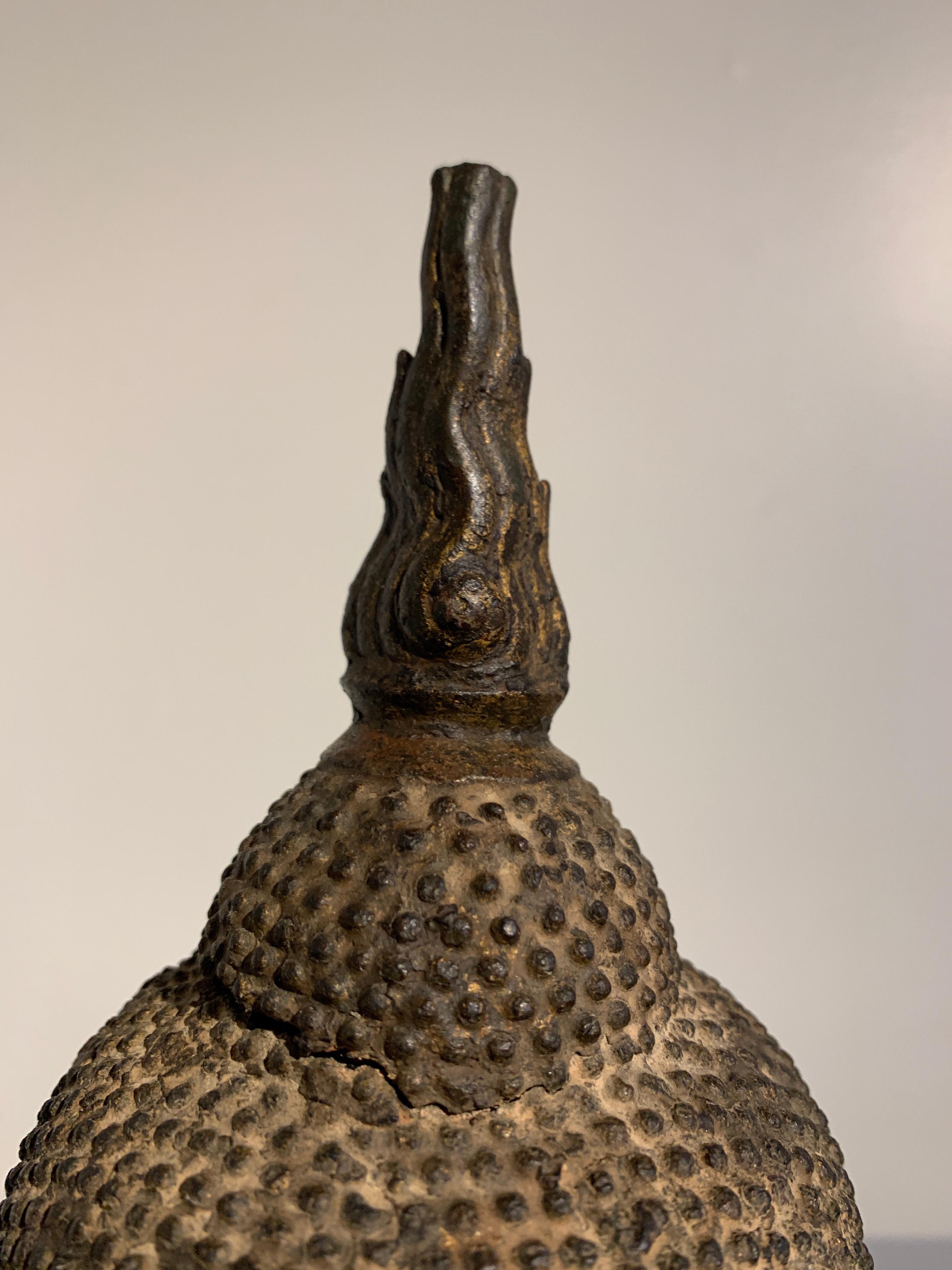 Thai Ayutthaya Bronze Buddha Head, U-Thong C Style, 14th-15th Century 3