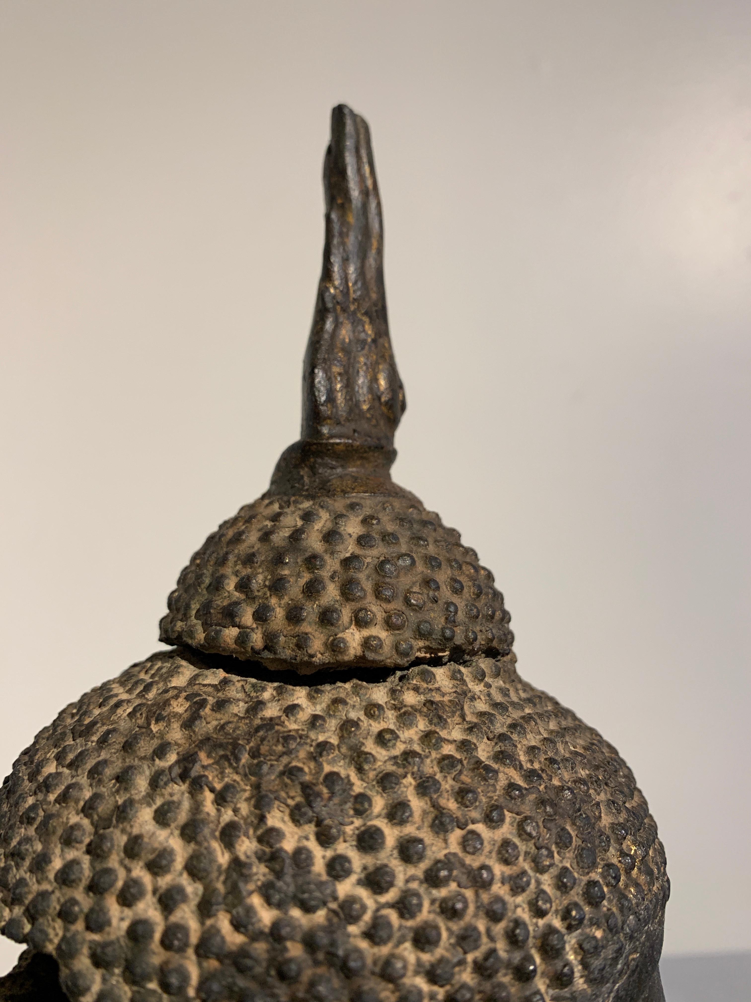Thai Ayutthaya Bronze Buddha Head, U-Thong C Style, 14th-15th Century 1