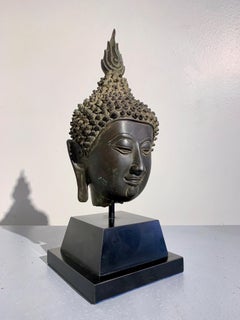 Thai Ayutthaya Bronze Buddha Head, U-Thong C Style, 18th/19th Century, Thailand