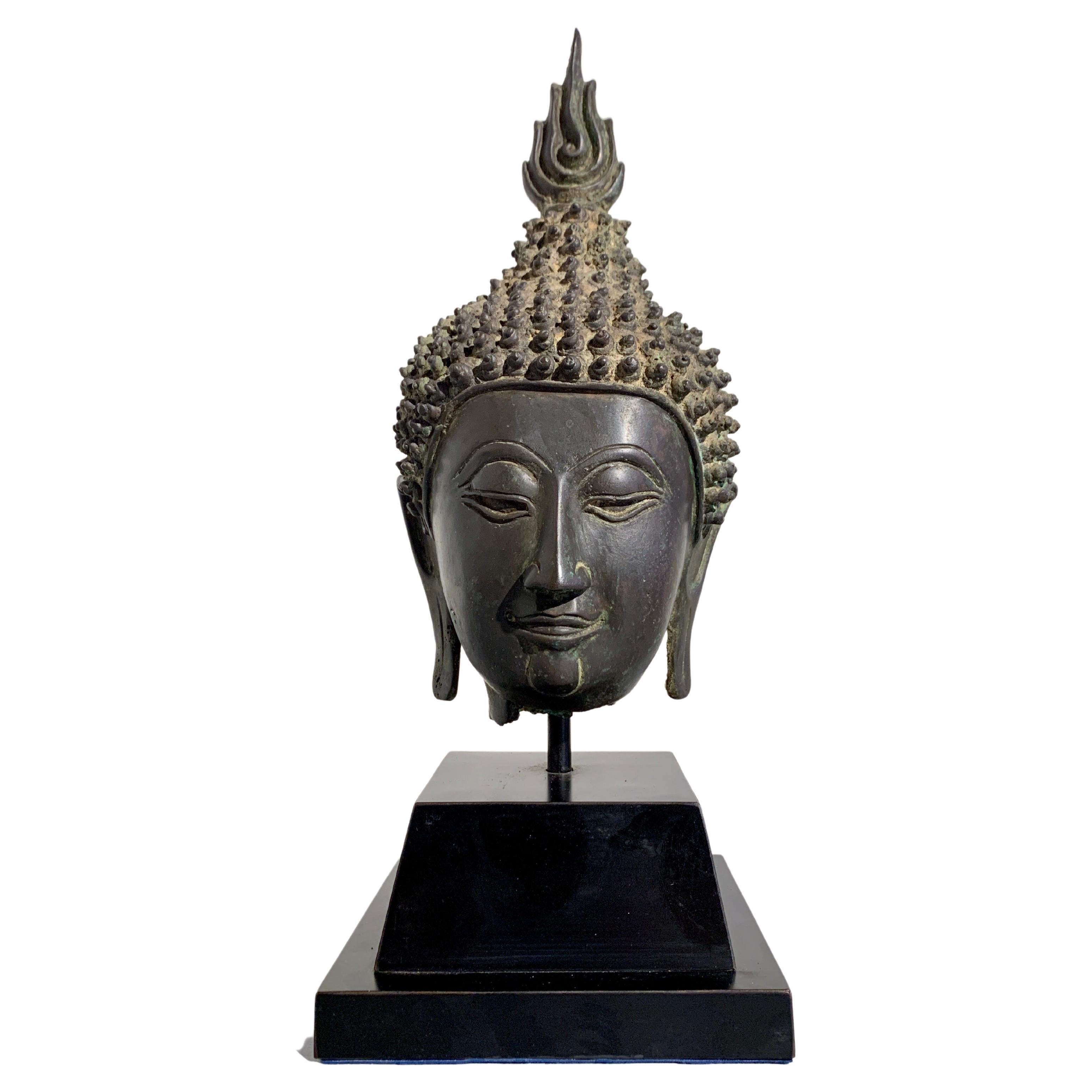 Thai Ayutthaya Bronze Buddha Head, U-Thong C Style, 18th/19th Century, Thailand