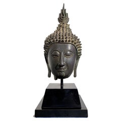 Thai Ayutthaya Bronze Buddha Head, U-Thong C Style, 18th/19th Century, Thailand