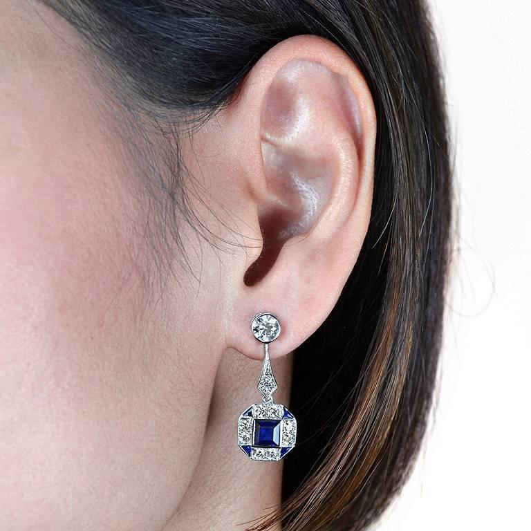 Thai Blue Sapphire and Diamond White Gold Earrings 1