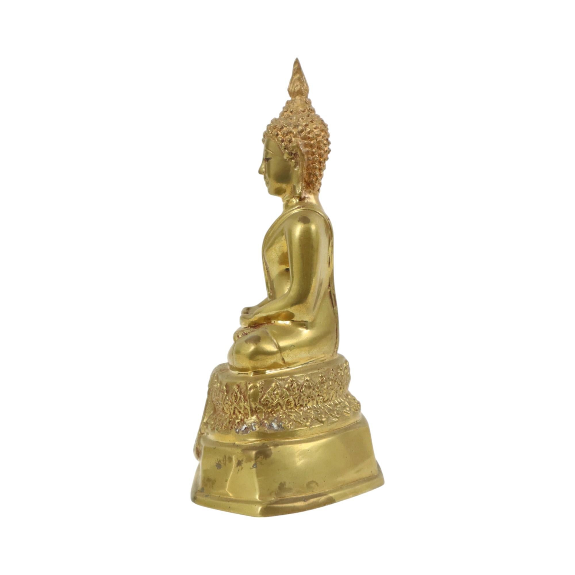 Statua di Buddha in ottone tailandese Scultura seduta Dhyana Mudra In condizioni buone in vendita a Poperinge, BE