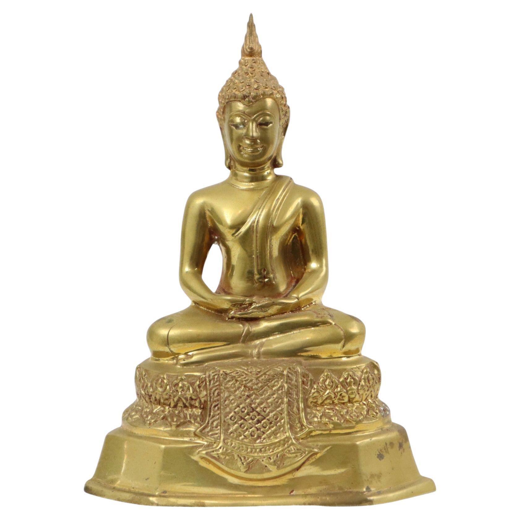 Thai Brass Buddha Statue Sculpture Sitting Dhyana Mudra