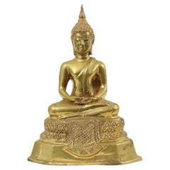 Thai Brass Buddha Statue Sculpture Sitting Dhyana Mudra