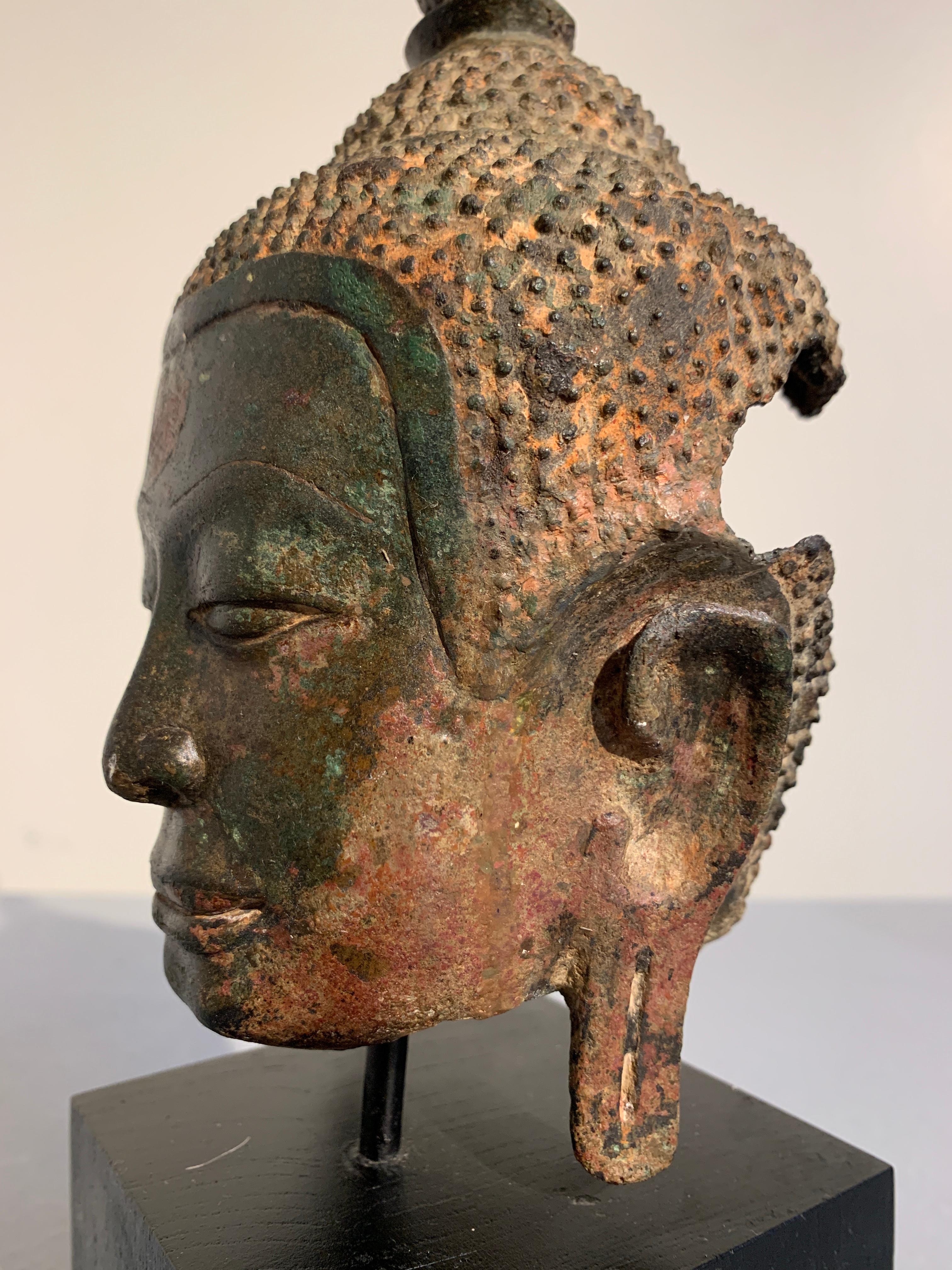 Thai Bronze Buddha Head, Ayutthaya Kingdom, U-Thong a Style, 14th Century 4