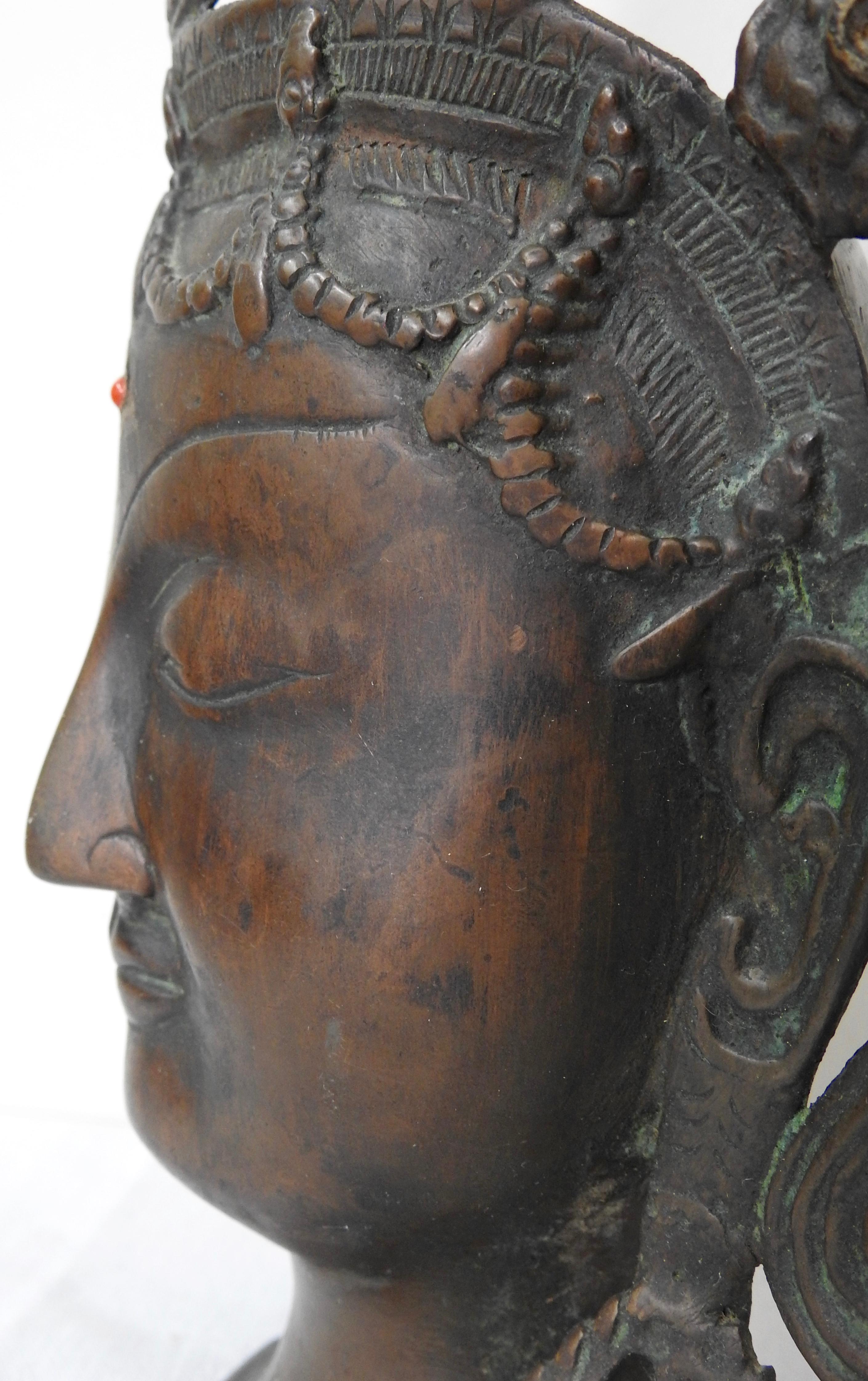 Thai Bronze Buddha Head from India, Vintage For Sale 9