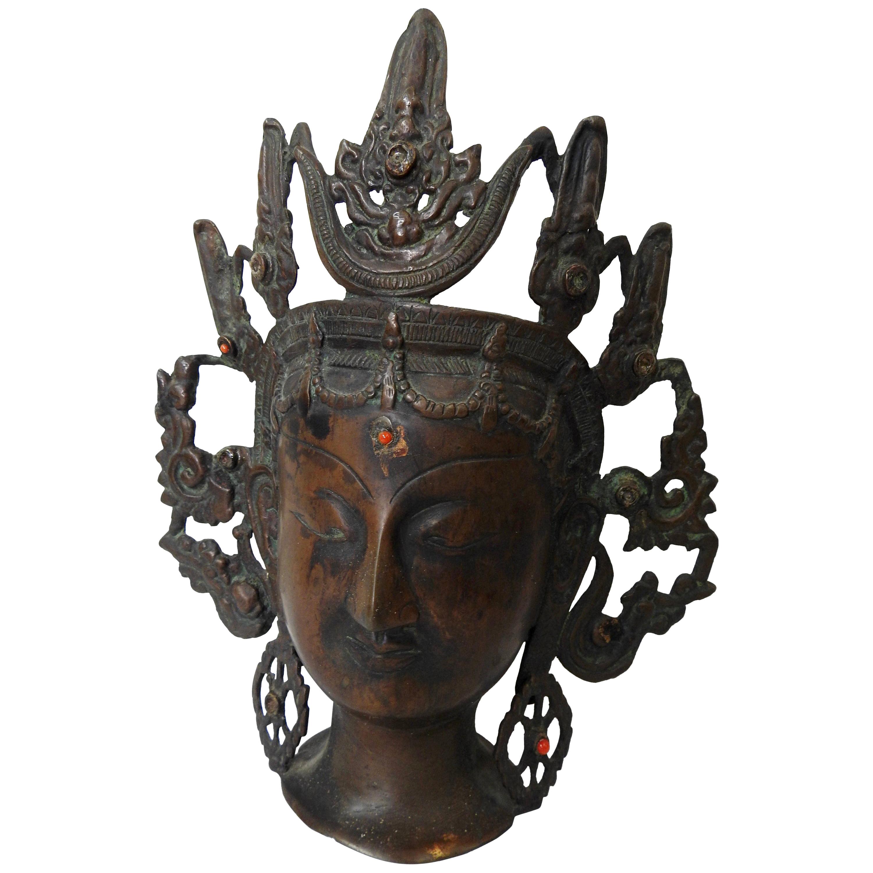 Thai Bronze Buddha Head from India, Vintage For Sale