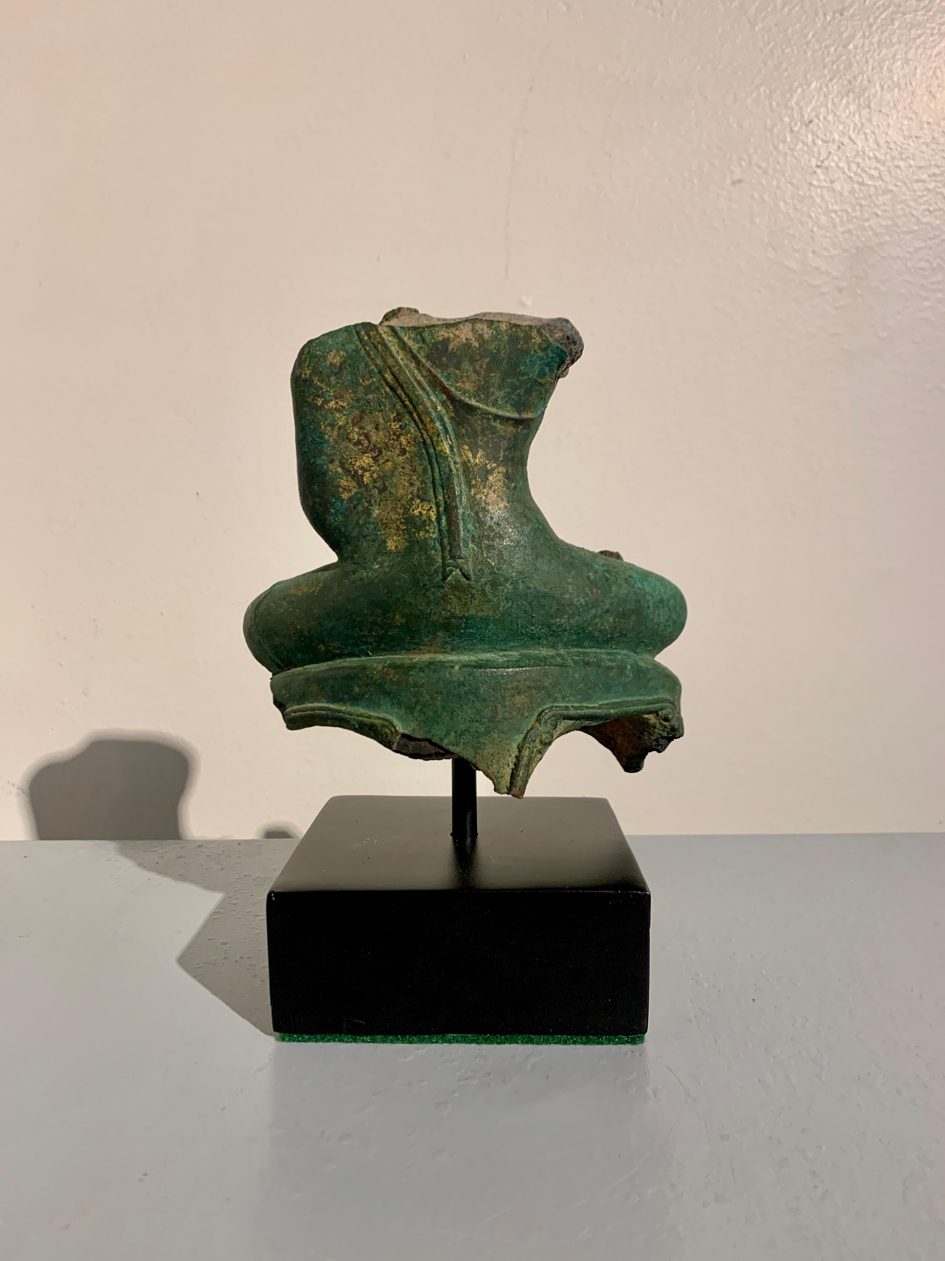 Thai Bronze Buddha Torso Fragment, Sukhothai, 15th/16th Century, Thailand In Good Condition For Sale In Austin, TX
