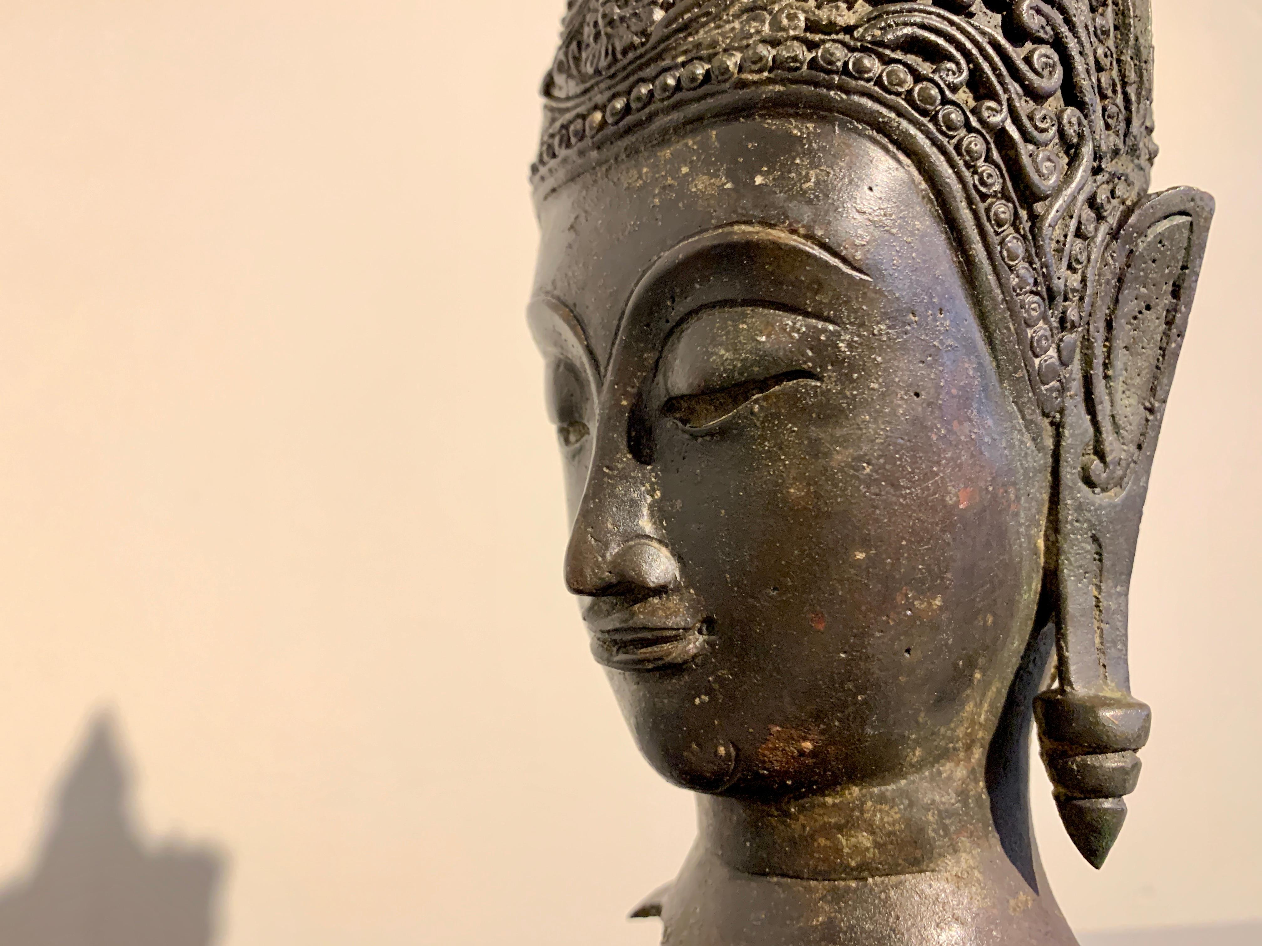 Thai Bronze Crowned Buddha Head, Ayutthaya Period, 17th C, Thailand 5