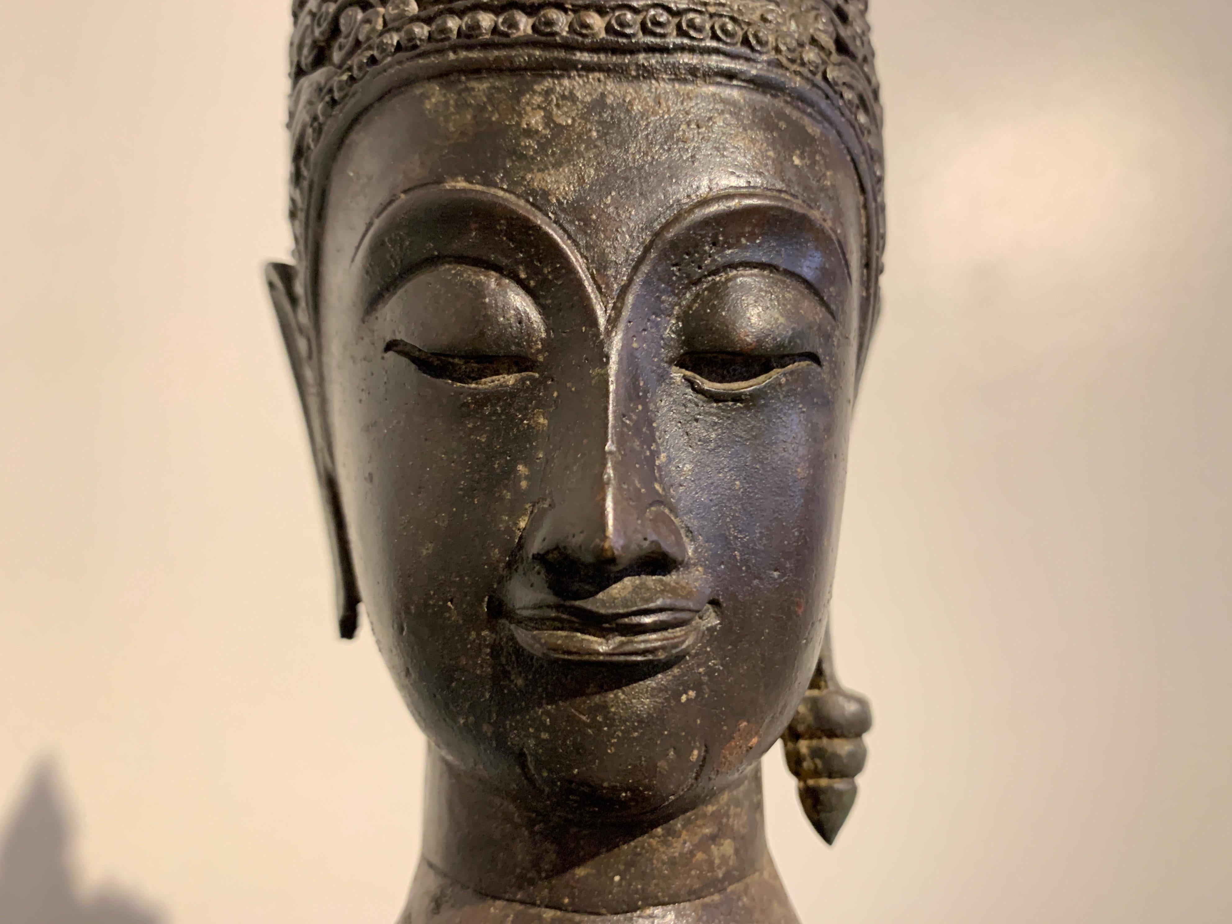 Thai Bronze Crowned Buddha Head, Ayutthaya Period, 17th C, Thailand 6