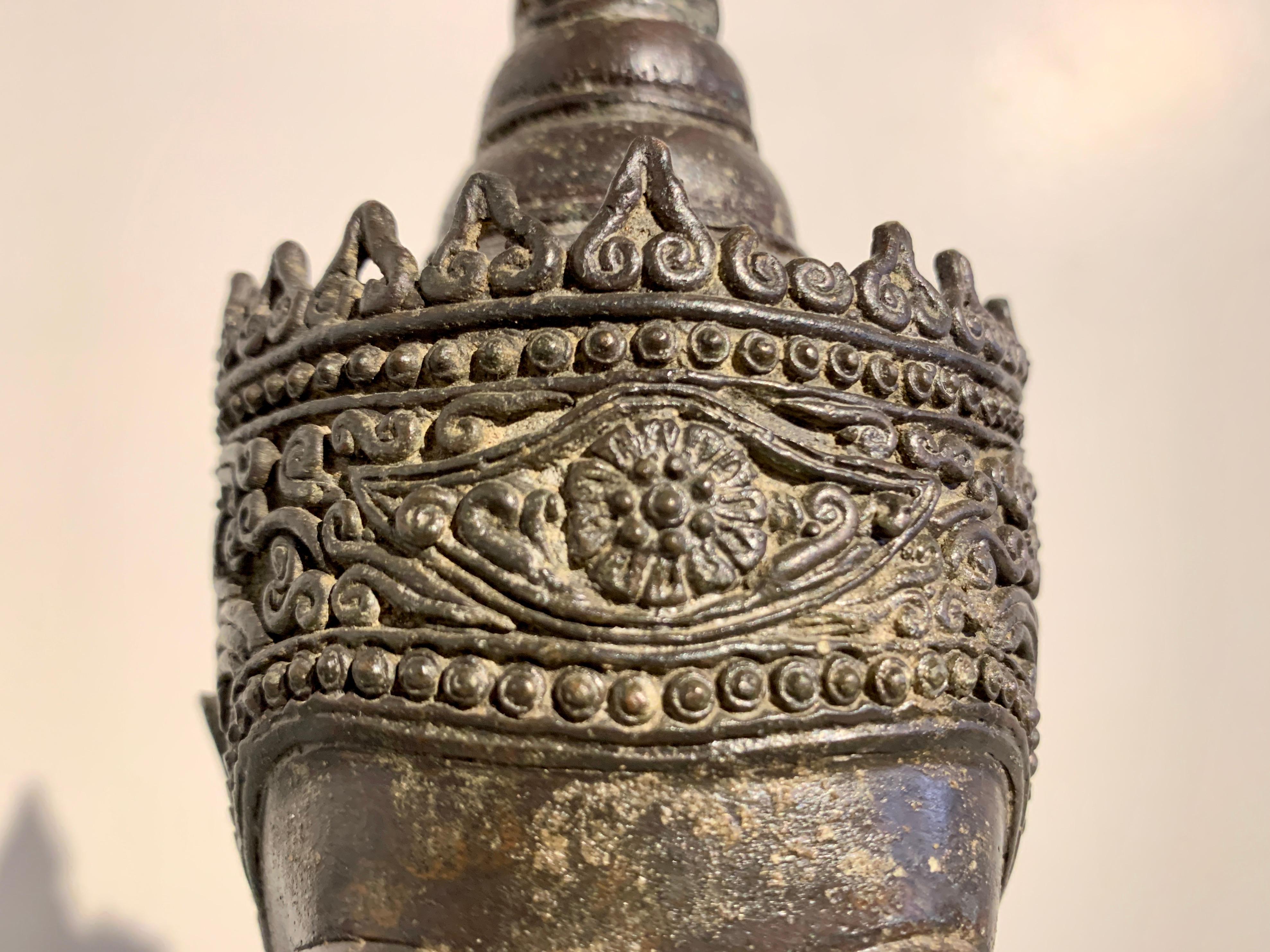 Thai Bronze Crowned Buddha Head, Ayutthaya Period, 17th C, Thailand 7