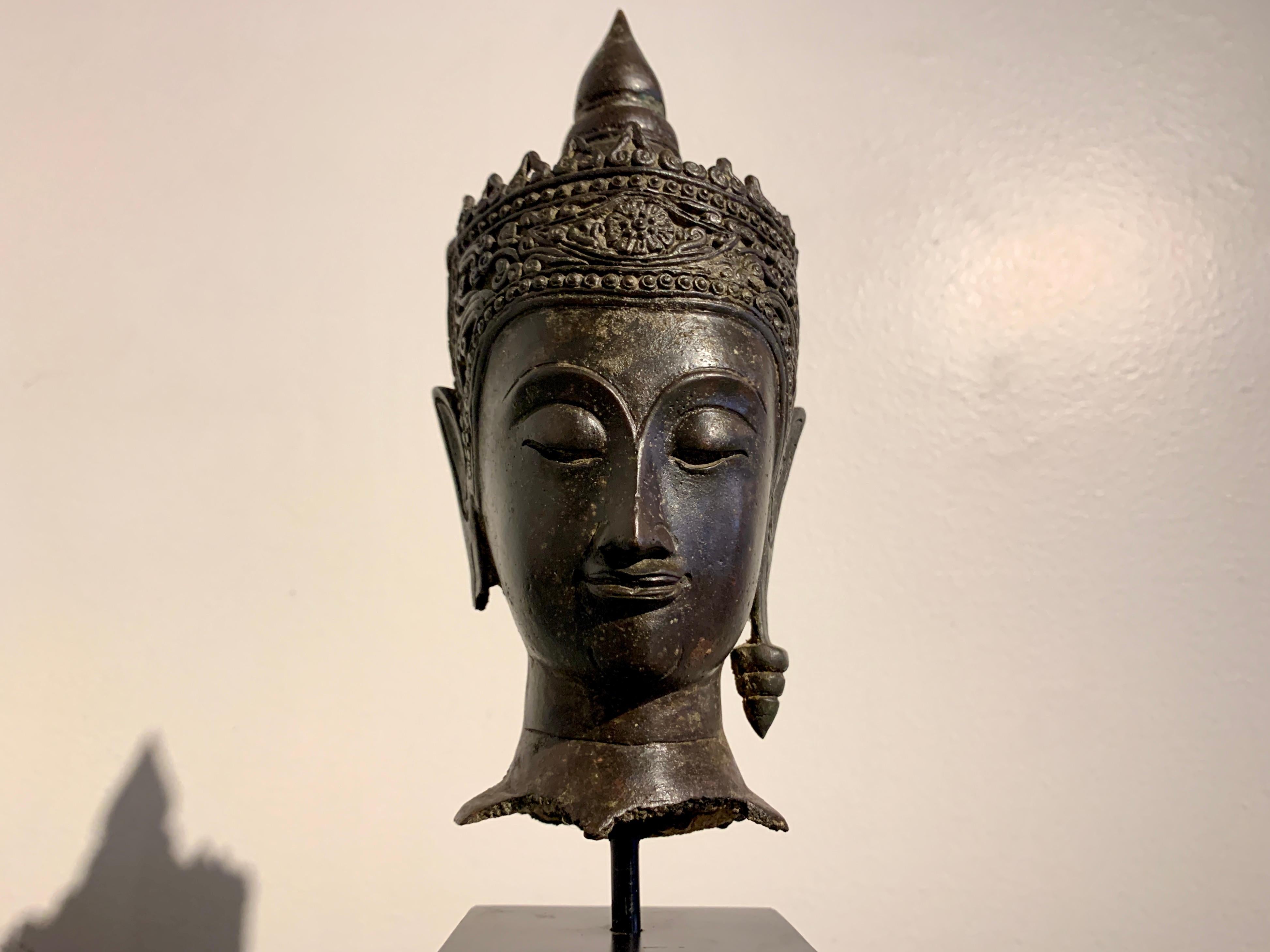 Thai Bronze Crowned Buddha Head, Ayutthaya Period, 17th C, Thailand 3