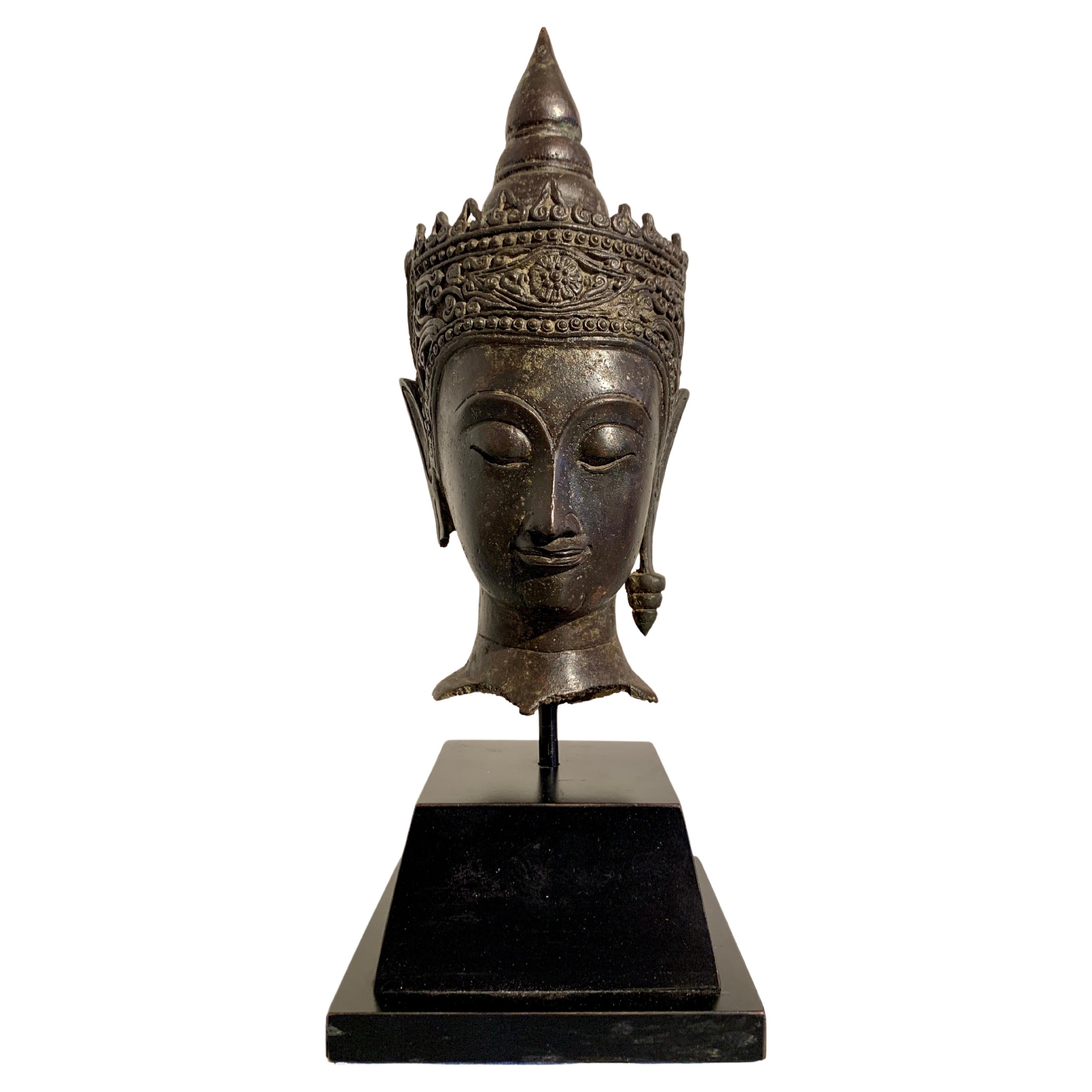 Thai Bronze Crowned Buddha Head, Ayutthaya Period, 17th C, Thailand