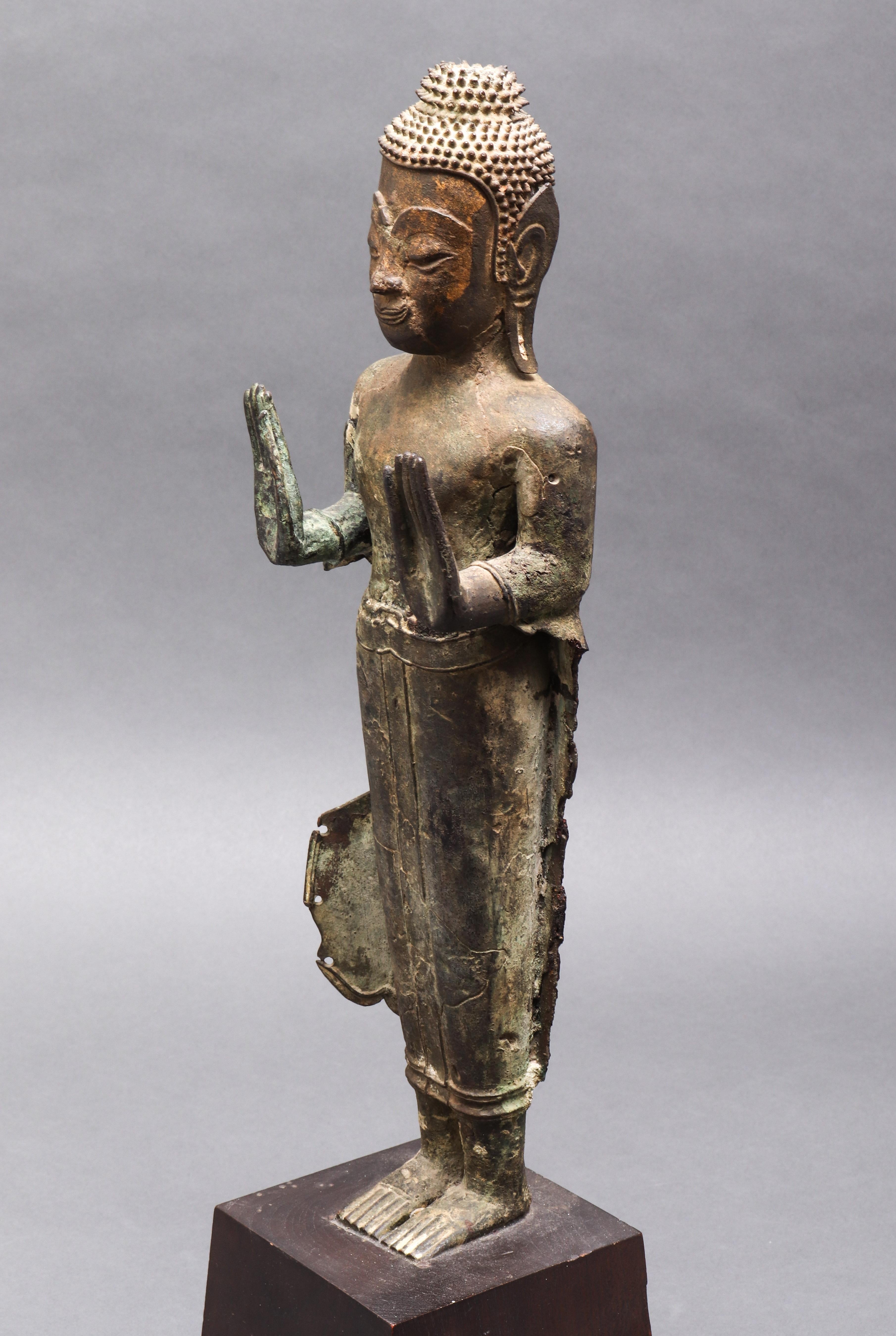 Thai Bronze Gautama Buddha Figure in Abhaya Mudra In Good Condition In New York, NY