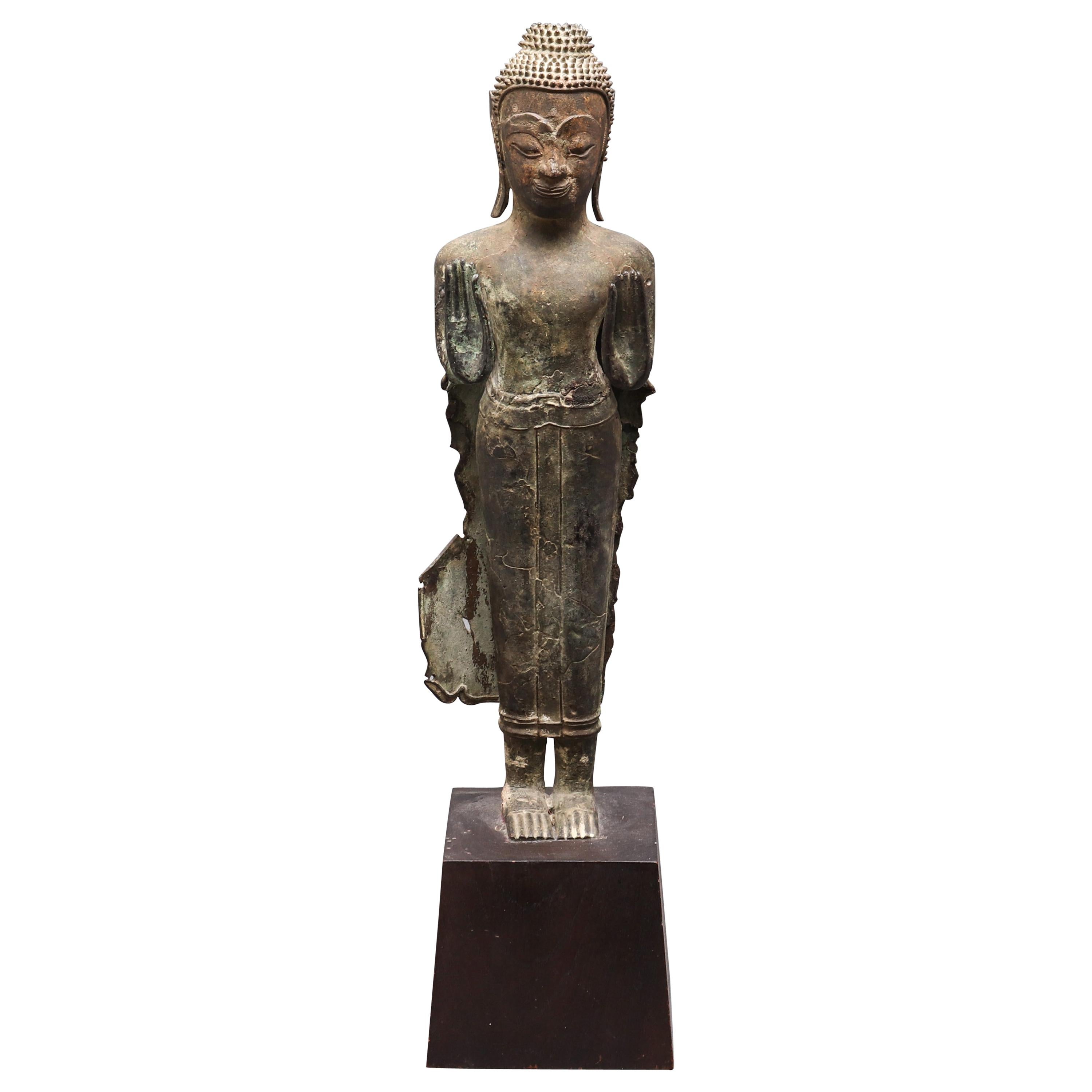 Thai Bronze Gautama Buddha Figure in Abhaya Mudra