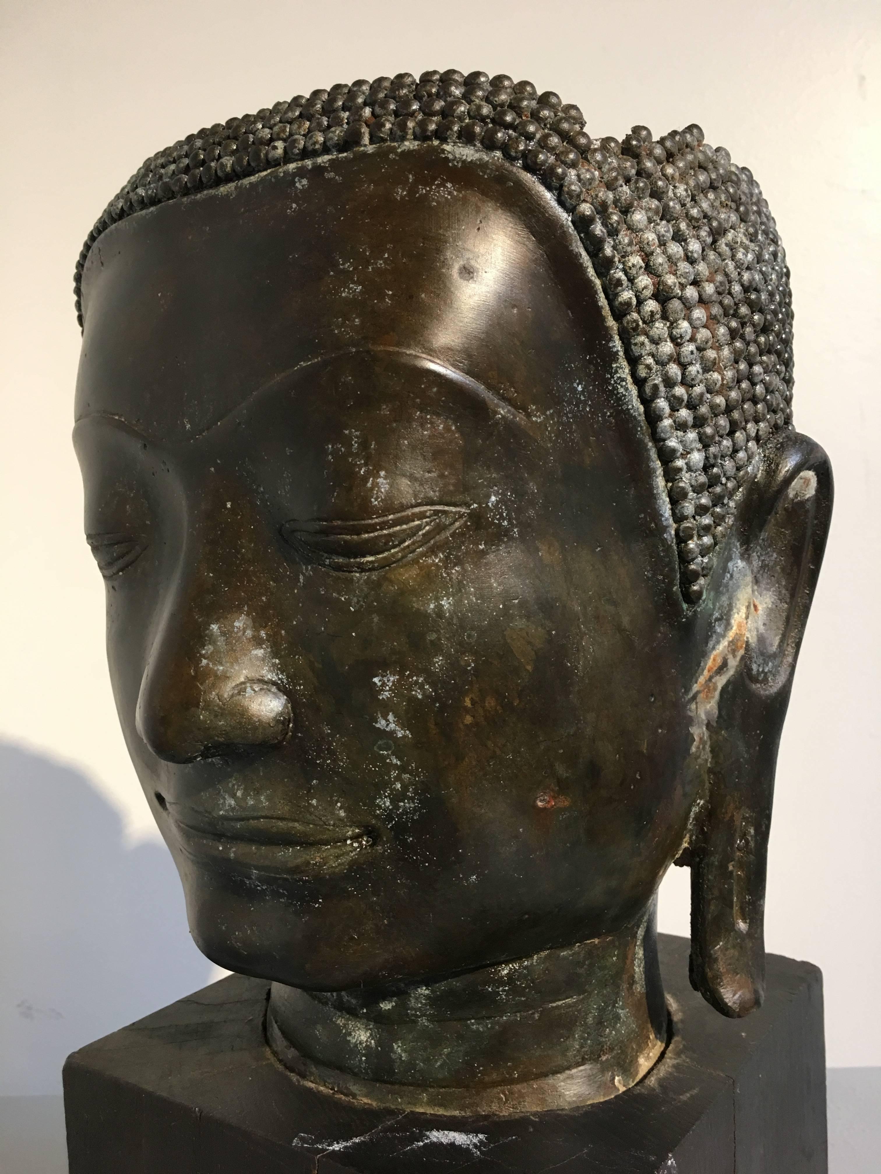 Thai Bronze Head of the Buddha, Ayutthaya U-Thong Style, 14th-15th Century 9