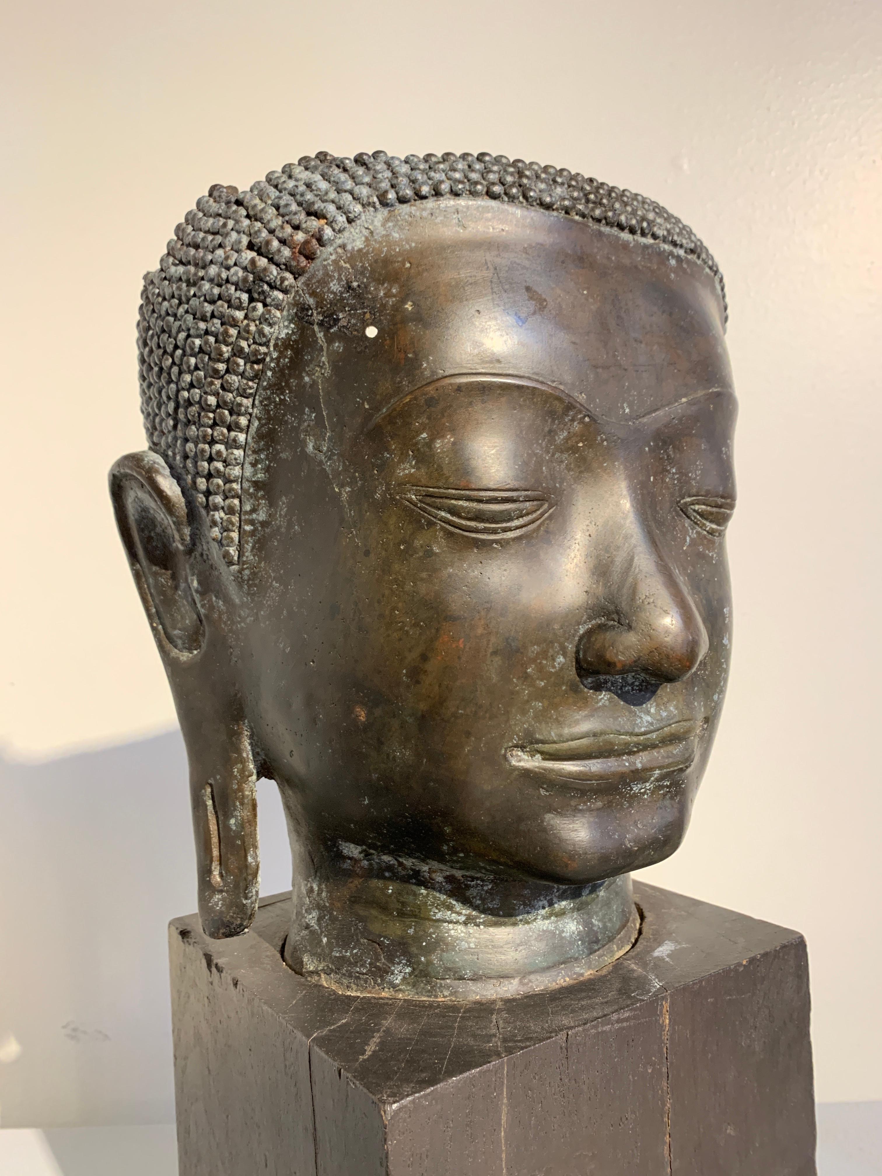 Thai Bronze Head of the Buddha, Ayutthaya U-Thong Style, 14th-15th Century 2