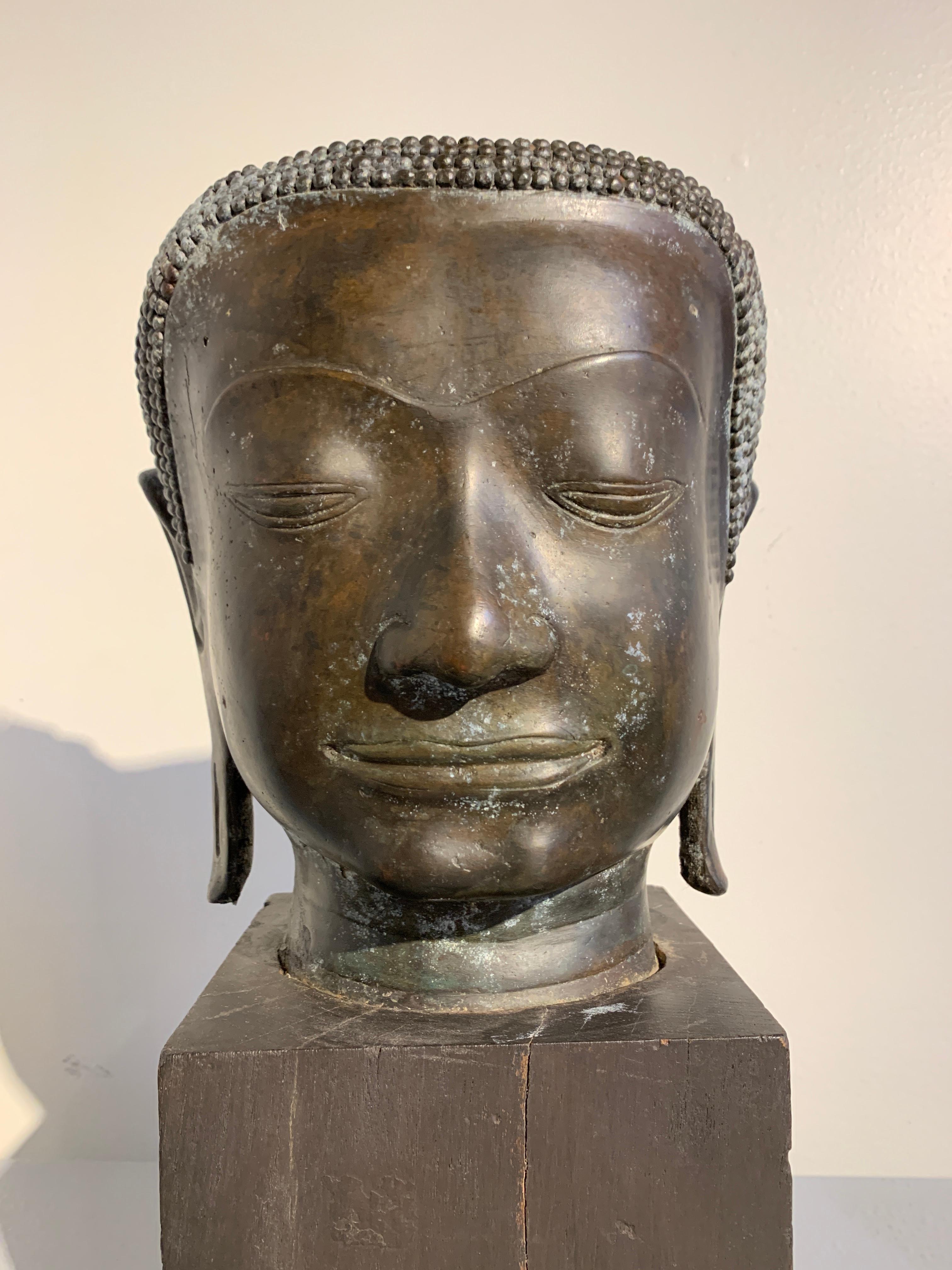 Thai Bronze Head of the Buddha, Ayutthaya U-Thong Style, 14th-15th Century 3
