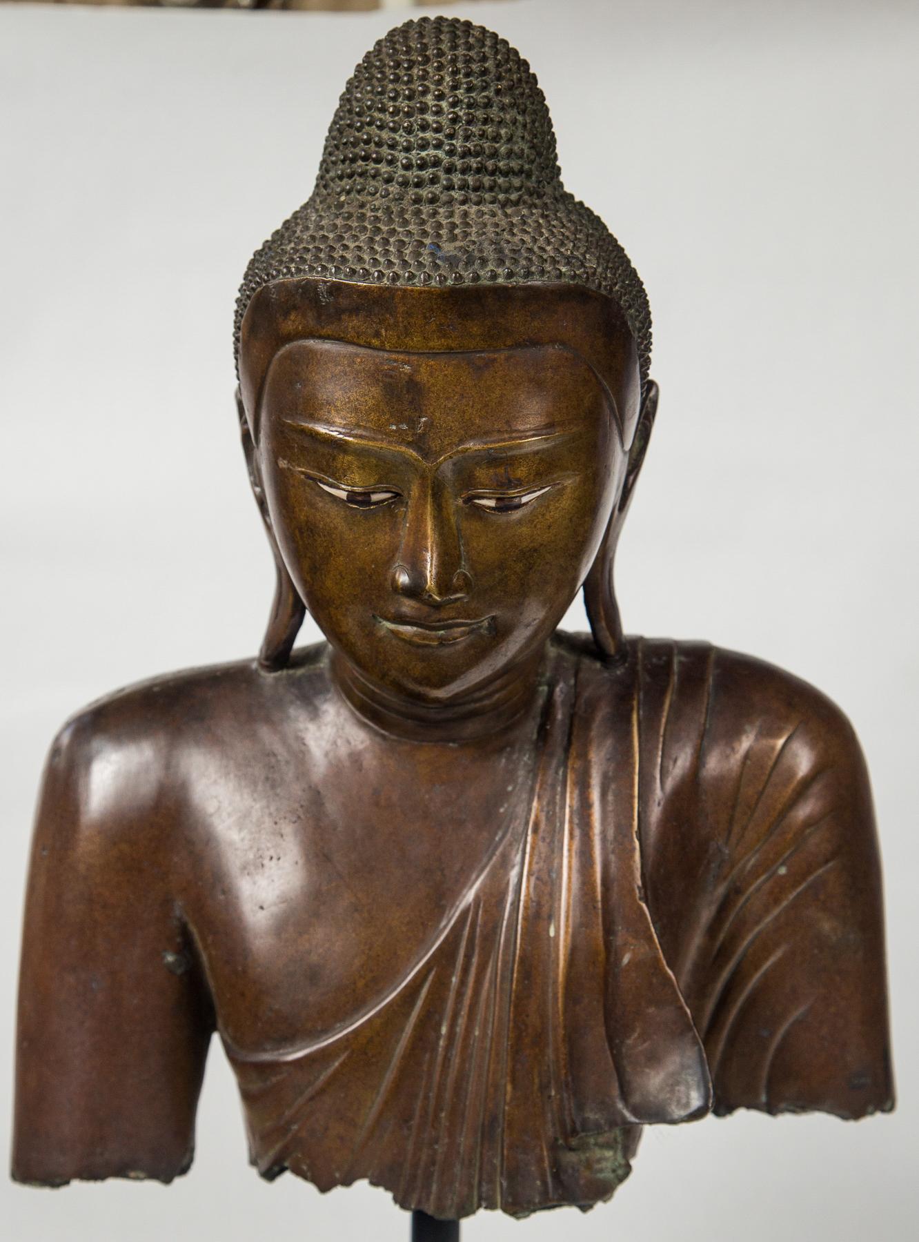Hand-Crafted Burmese Bronze Head of the Buddha For Sale
