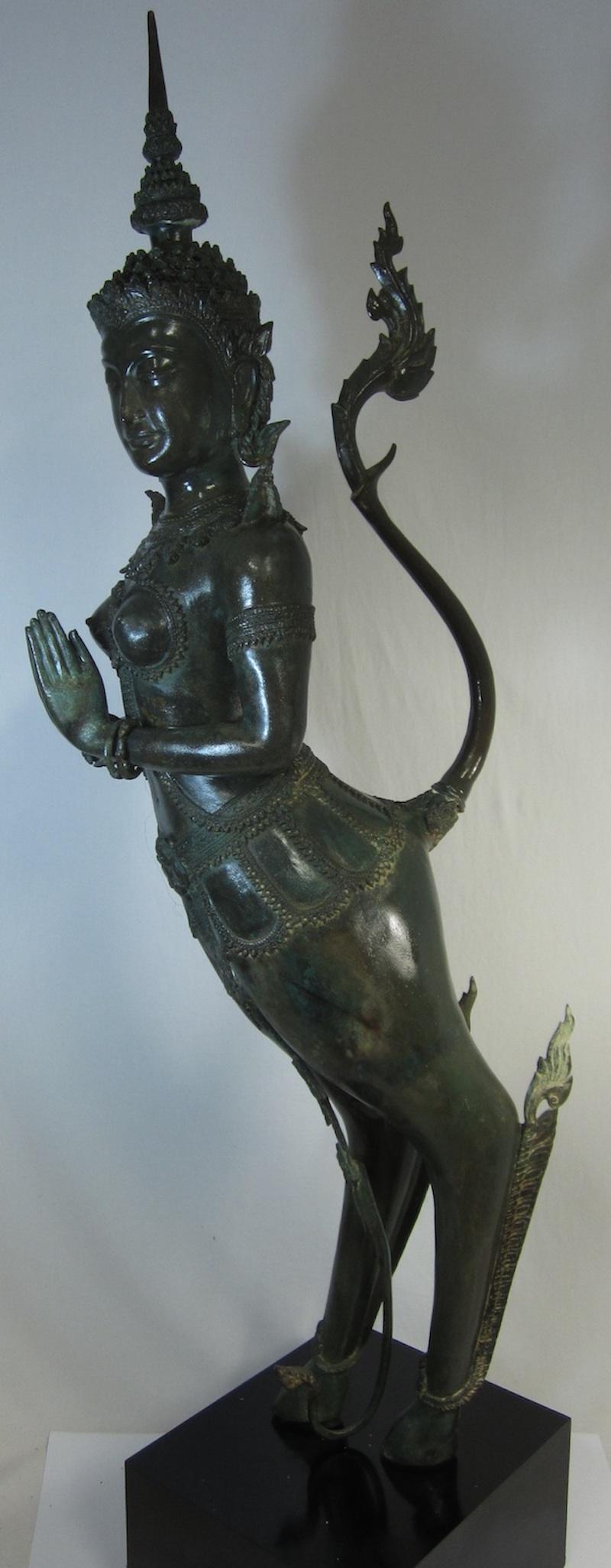 Thai Bronze Kinnari Statue In Good Condition For Sale In Paradise Point, Queensland