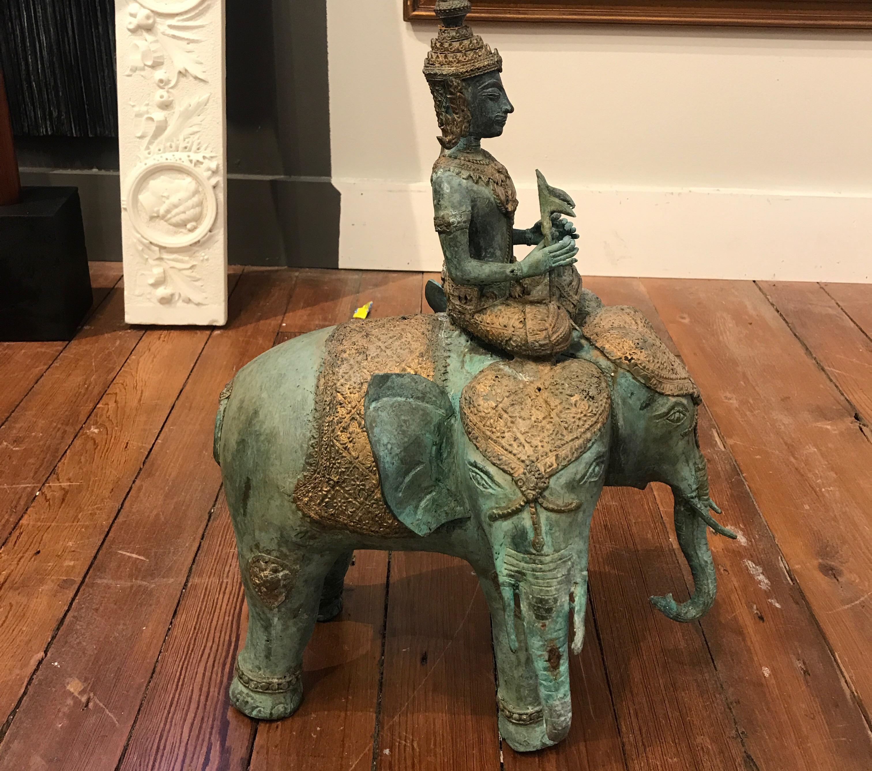 Thai Bronze Mythical Elephant with Buddha In Good Condition In Lambertville, NJ