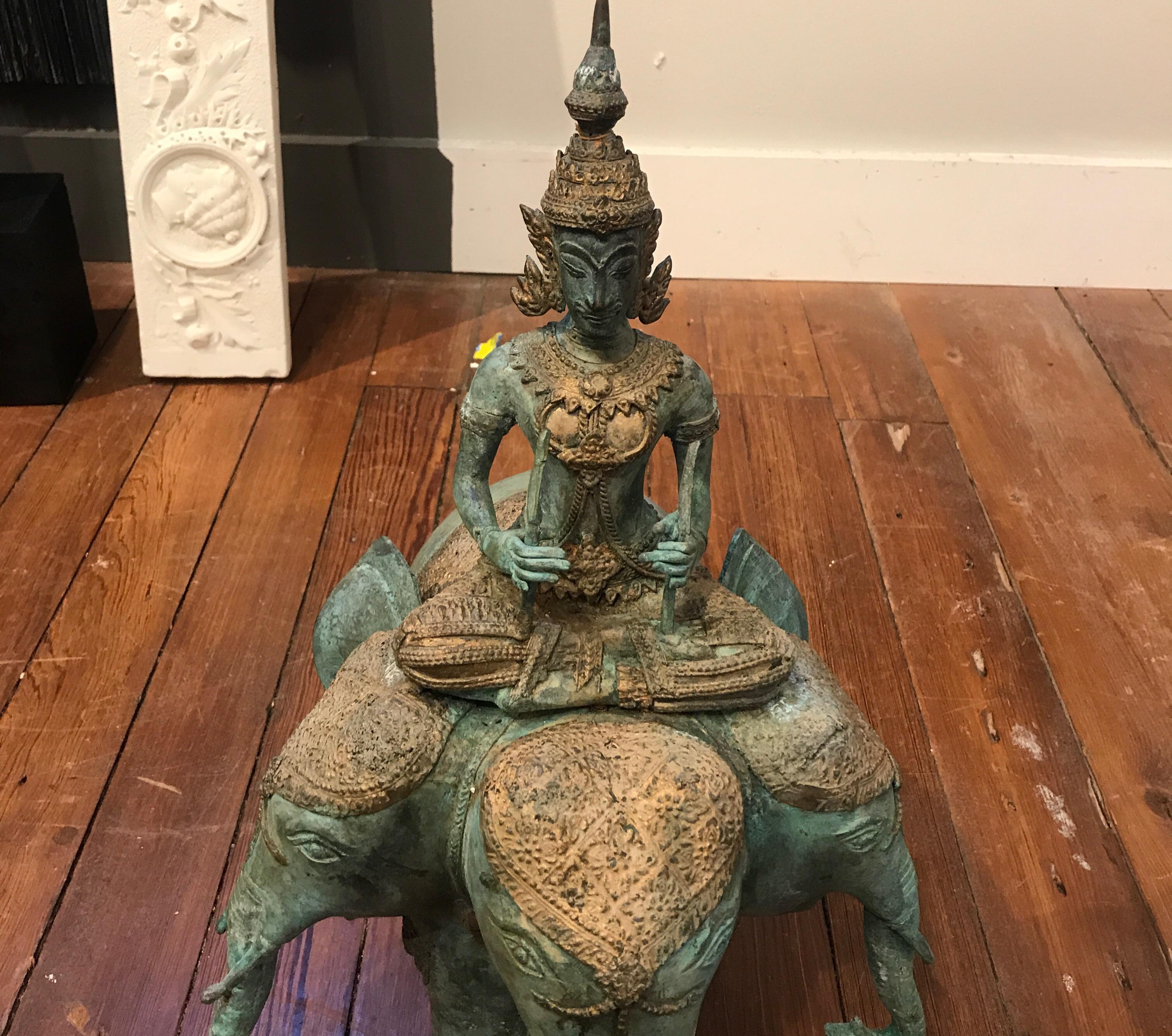 Mid-20th Century Thai Bronze Mythical Elephant with Buddha