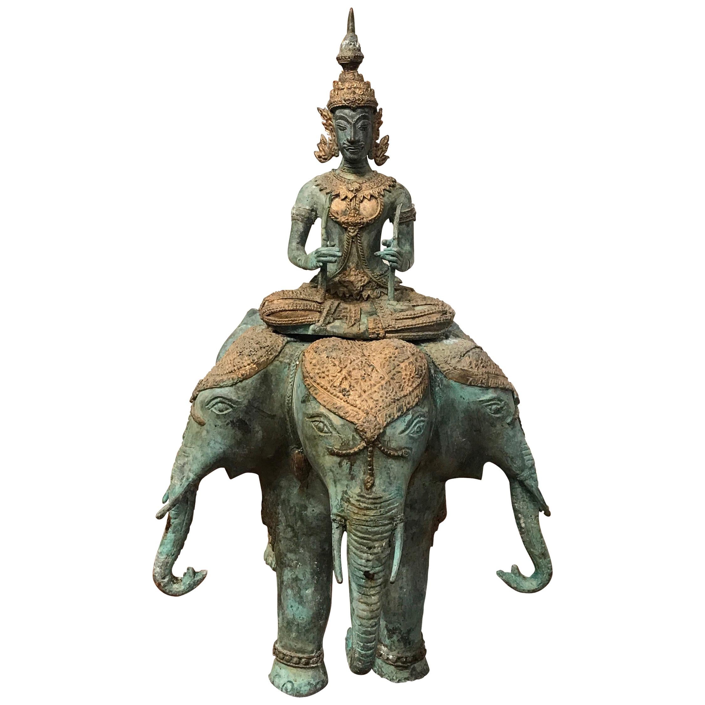 Thai Bronze Mythical Elephant with Buddha