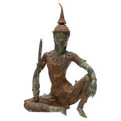 Figura de guerrero tailandés de bronce