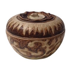 Antique Thai Brown and White Ceramic Covered Box from the Sawankhalok Kilns