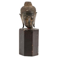 Thai Buddha Head in Bronze, 17th-18th Century