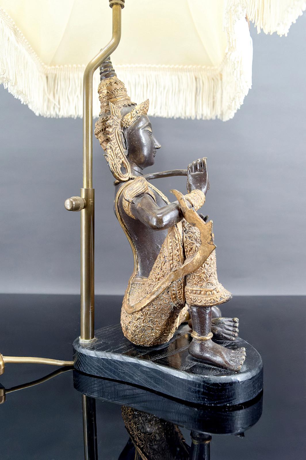 Thai Buddha lamp in bronze with double black and gold patina, France, Circa 1960 For Sale 6