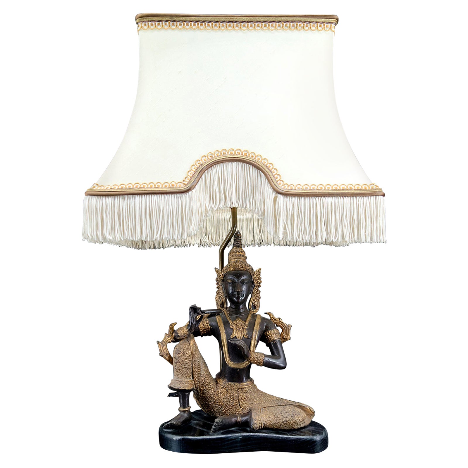 Lámpara de Buda tailandés en bronce con doble pátina negra y dorada, Francia, Circa 1960