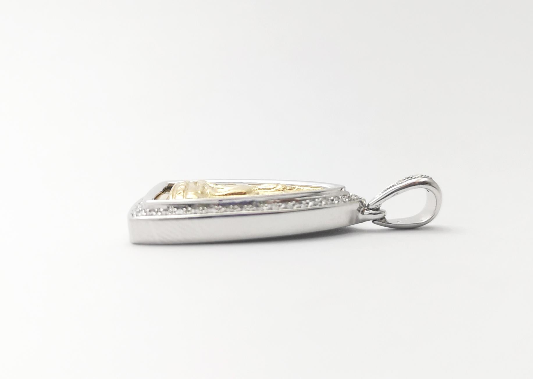 Pendentif bouddha thaïlandais serti de diamants en or jaune/blanc 14K en vente 4