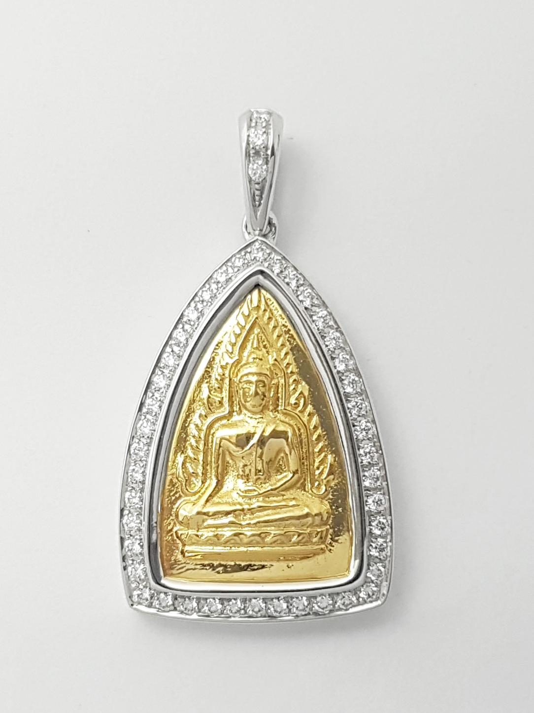 Contemporain Pendentif bouddha thaïlandais serti de diamants en or jaune/blanc 14K en vente