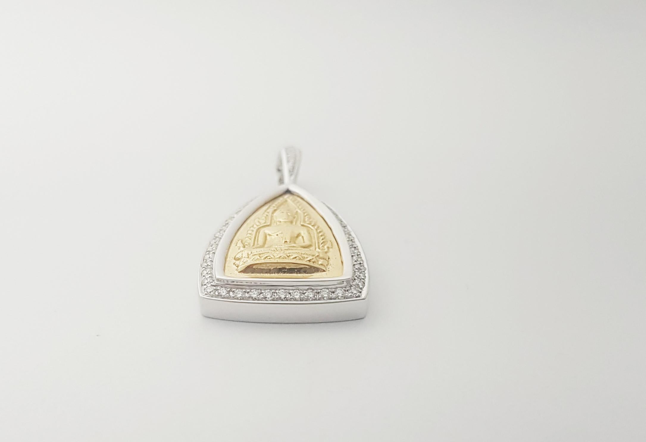 Pendentif bouddha thaïlandais serti de diamants en or jaune/blanc 14K Unisexe en vente