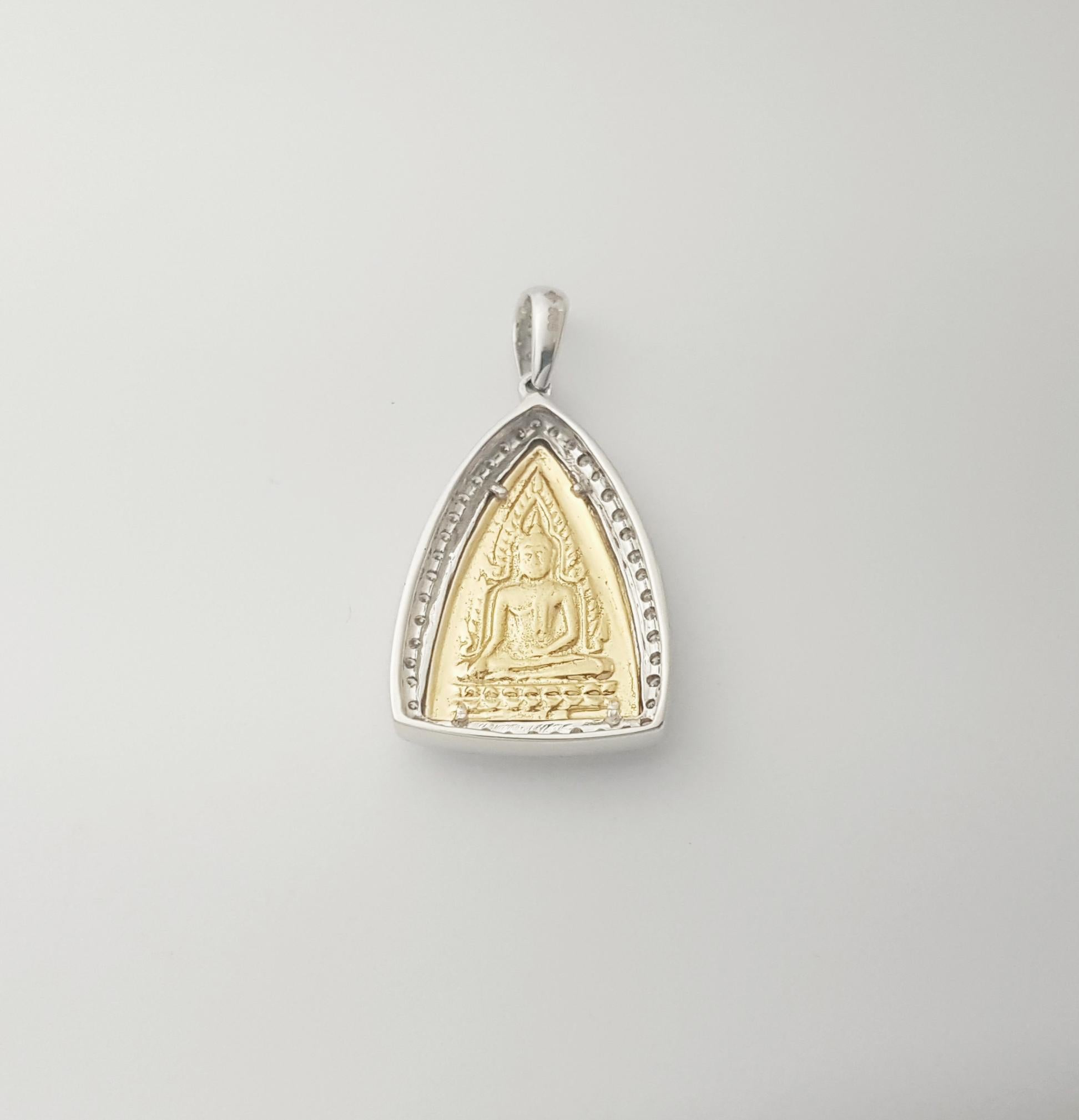 Pendentif bouddha thaïlandais serti de diamants en or jaune/blanc 14K en vente 2