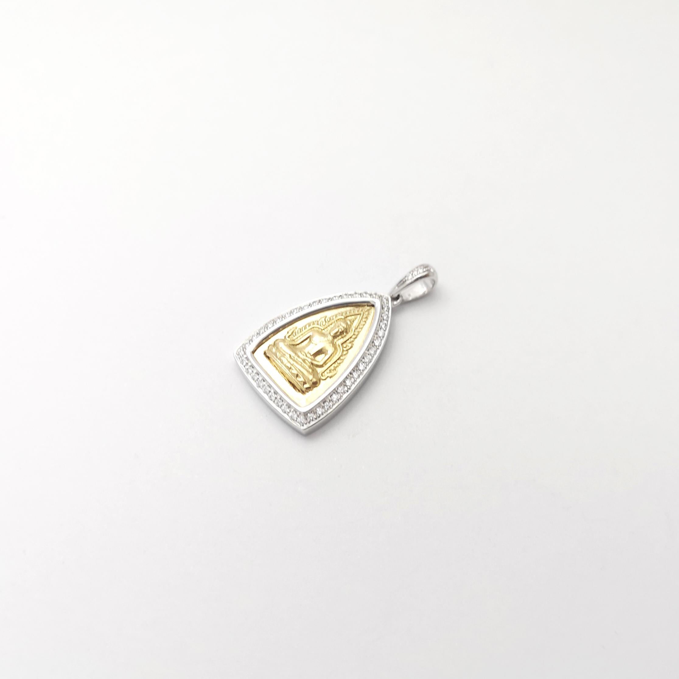 Pendentif bouddha thaïlandais serti de diamants en or jaune/blanc 14K en vente 3