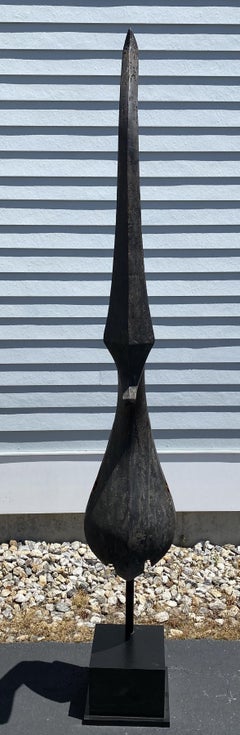 Thai Carved Ebonized Wooden Chofa Temple Spire on Plinth