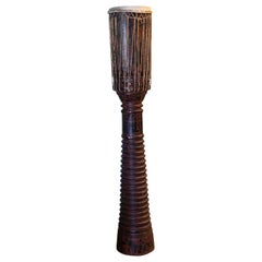Thai Carved Hardwood Buddhist Goblet Drum, 20th C.